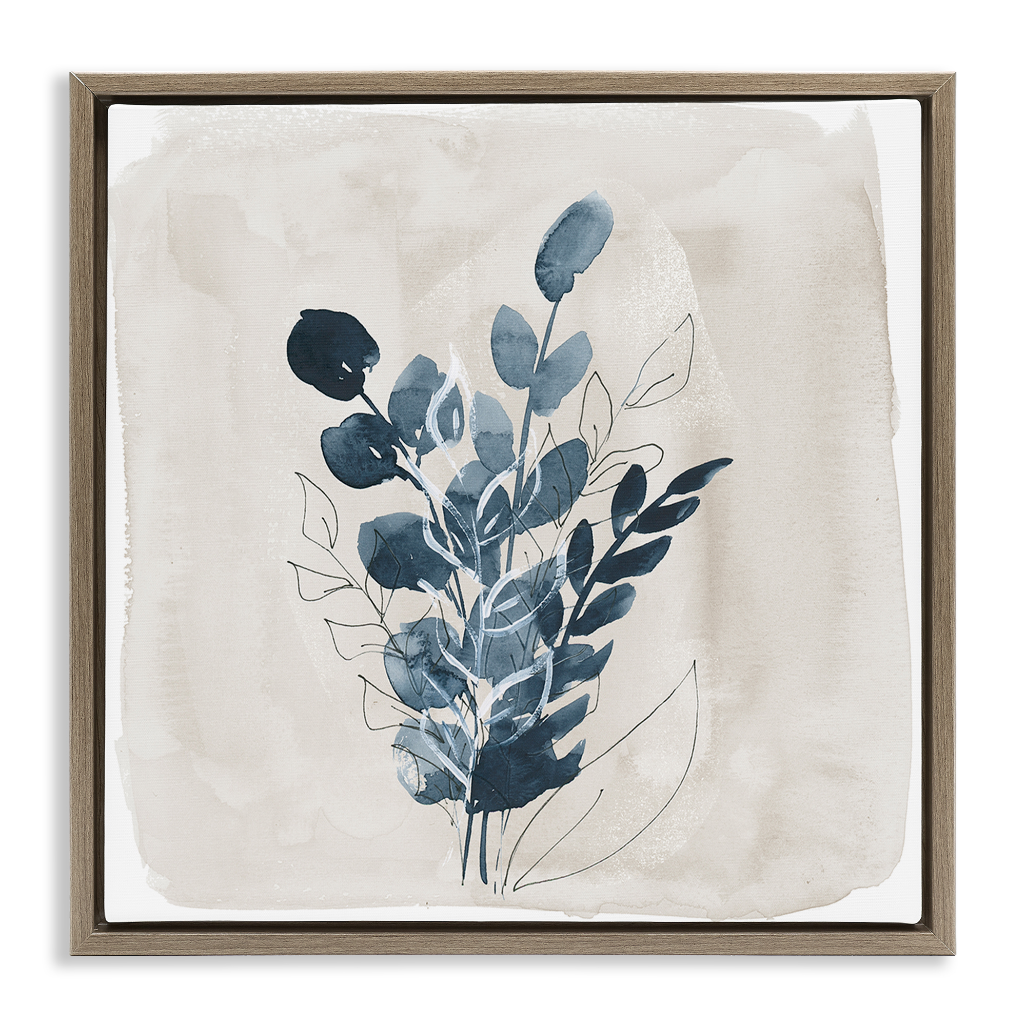 Stupell Industries Summer Leaf Sprigs Plants & Flowers Painting Brown Floater Framed Canvas Art Print Wall Art, 18 x 18