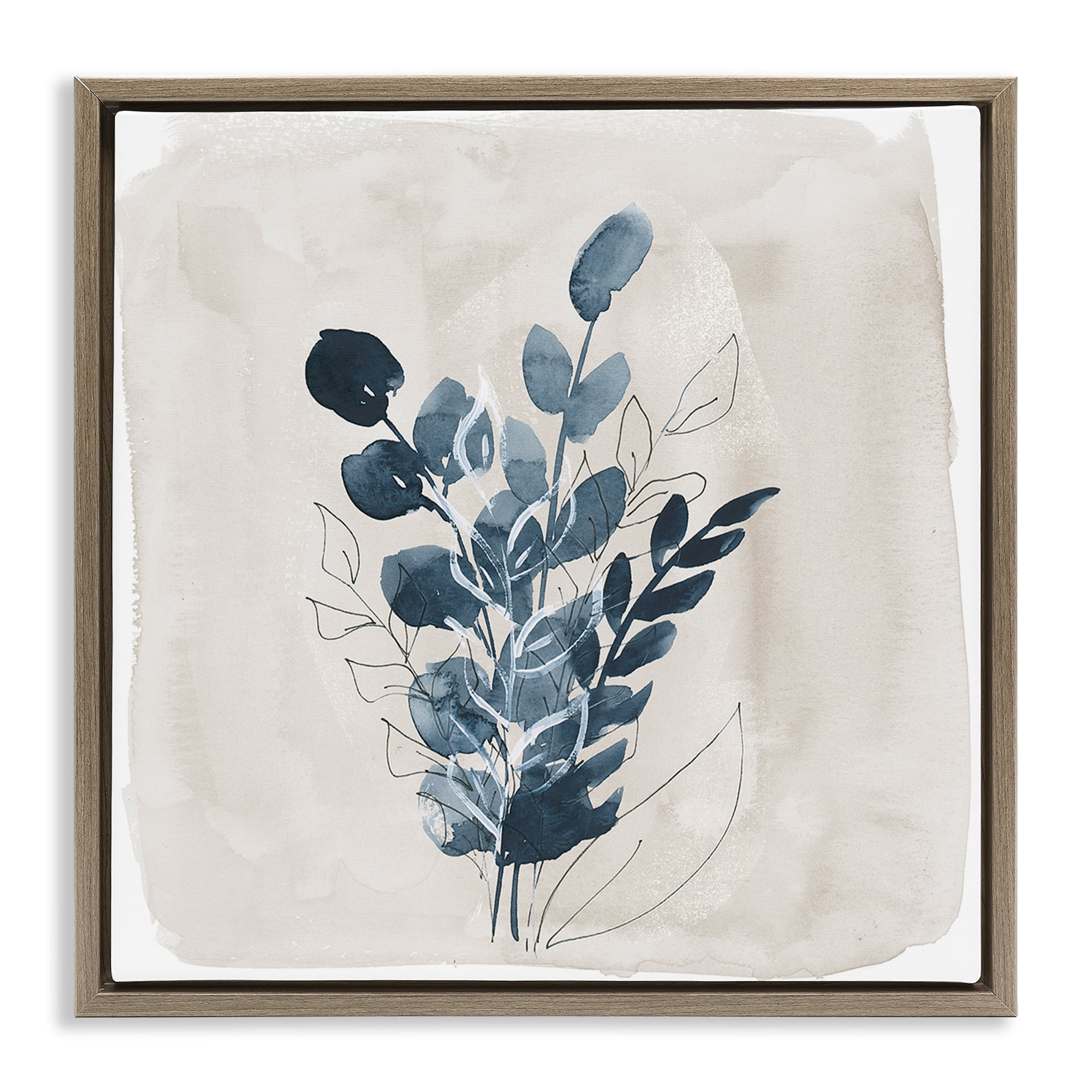 Stupell Industries Summer Leaf Sprigs Plants & Flowers Painting Brown Floater Framed Canvas Art Print Wall Art, 25 x 25