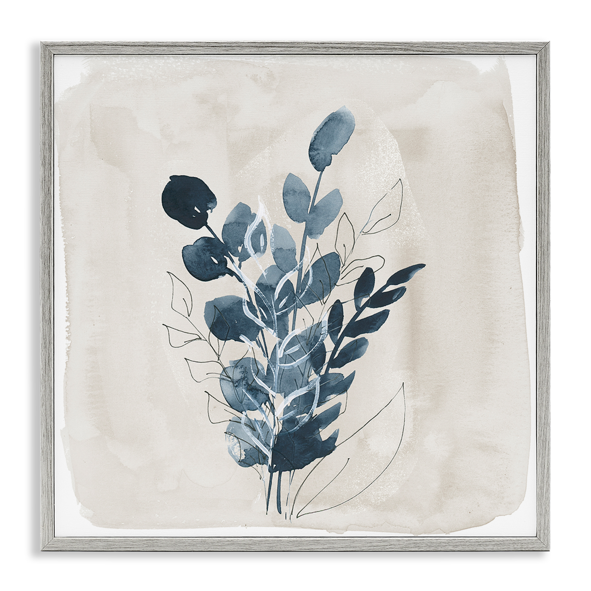 Stupell Industries Summer Leaf Sprigs Plants & Flowers Painting Gray Framed Art Print Wall Art, 12 x 12