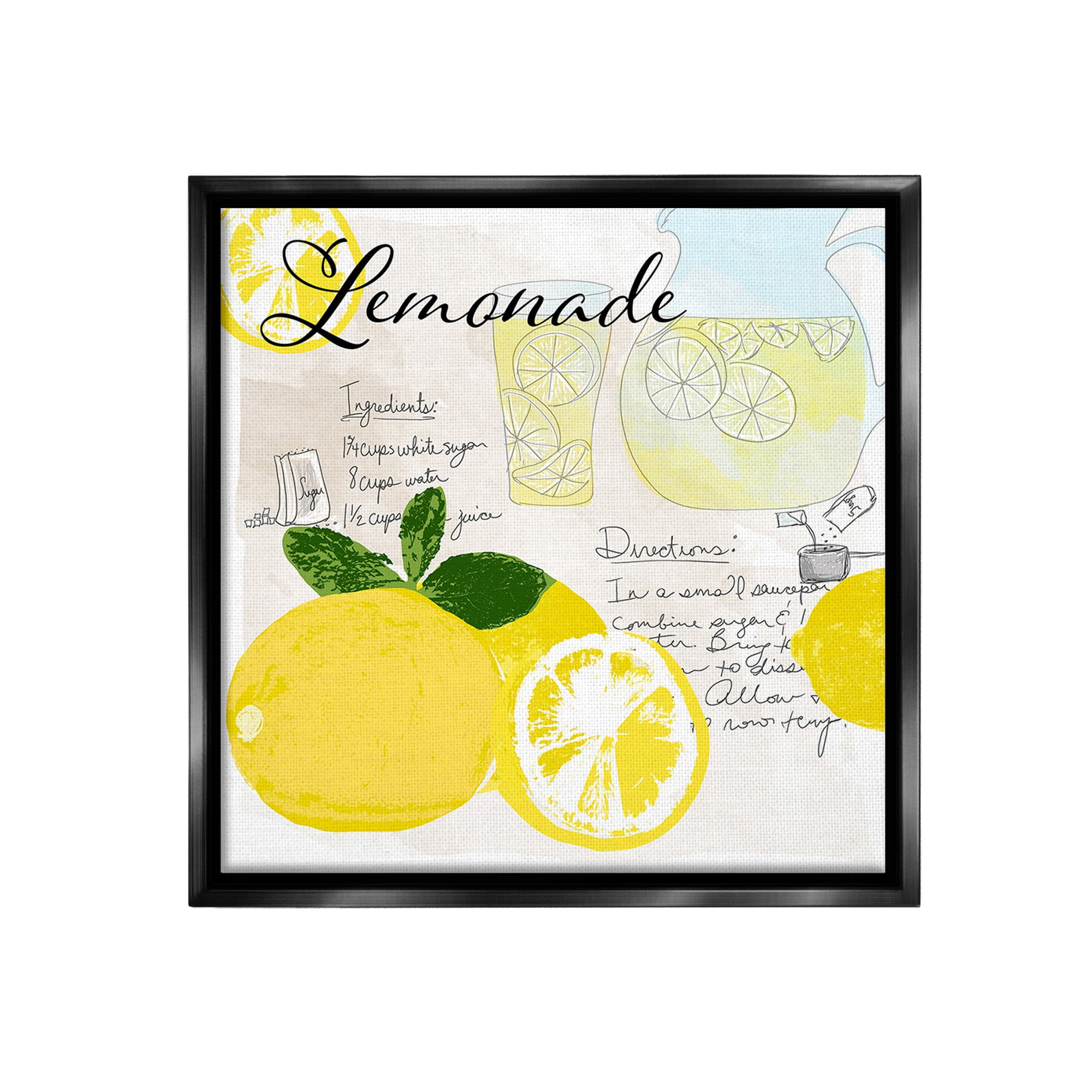 Stupell Industries Summer Lemonade Recipe Food & Beverage Painting Black Floater Framed Canvas Art Print Wall Art, 25 x 25