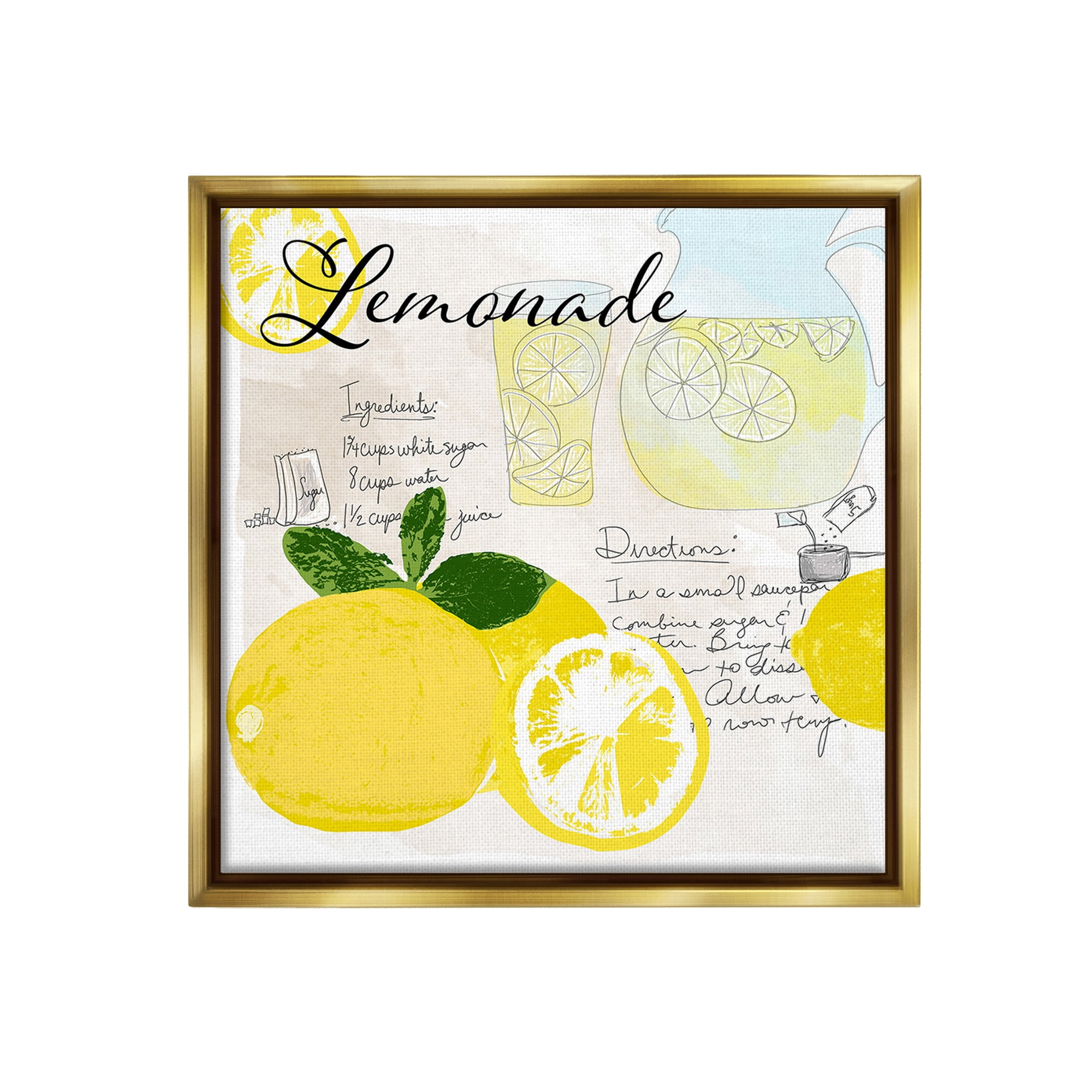 Stupell Industries Summer Lemonade Recipe Food & Beverage Painting Gold Floater Framed Canvas Art Print Wall Art, 18 x 18