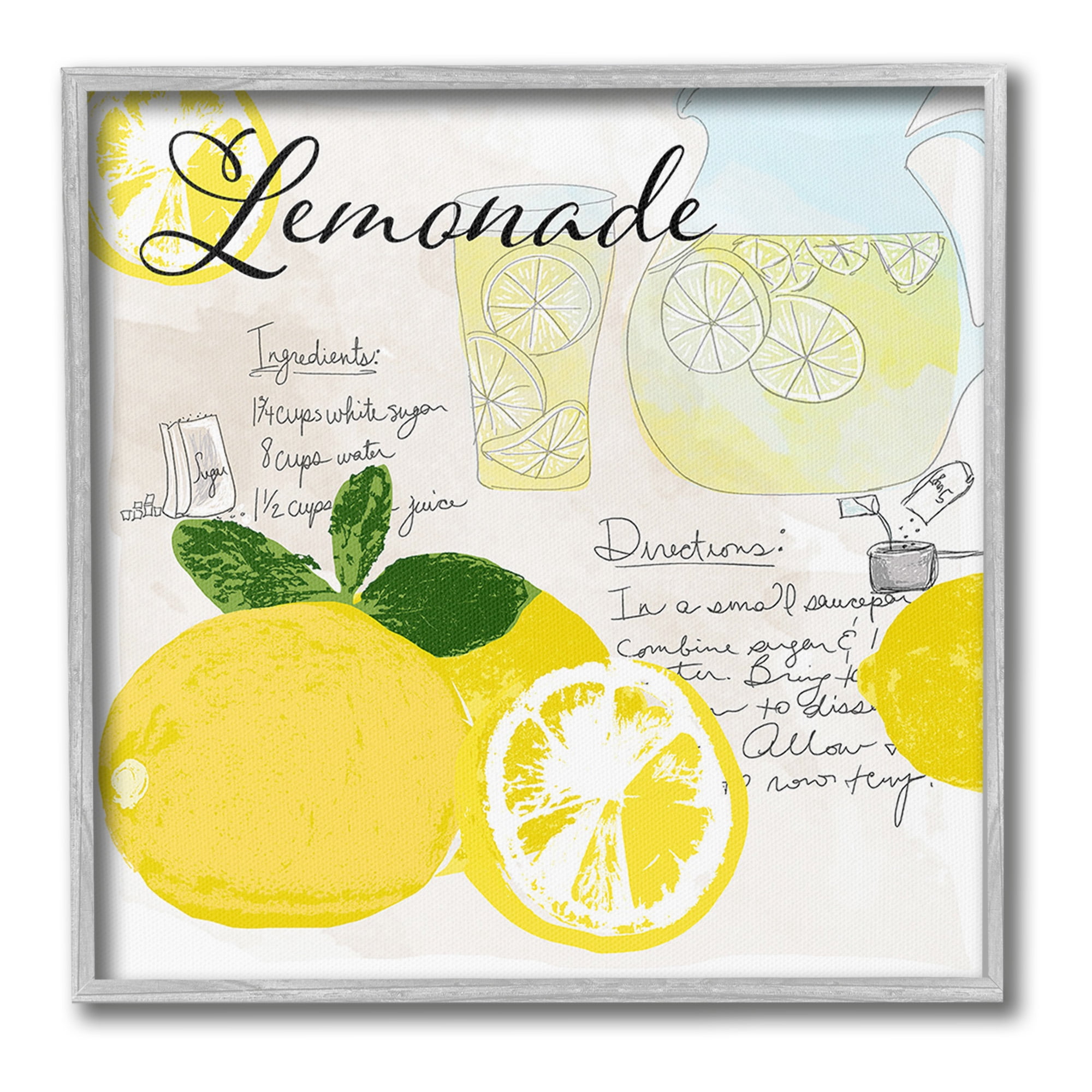 Stupell Industries Summer Lemonade Recipe Food & Beverage Painting Gray Framed Art Print Wall Art, 17 x 17