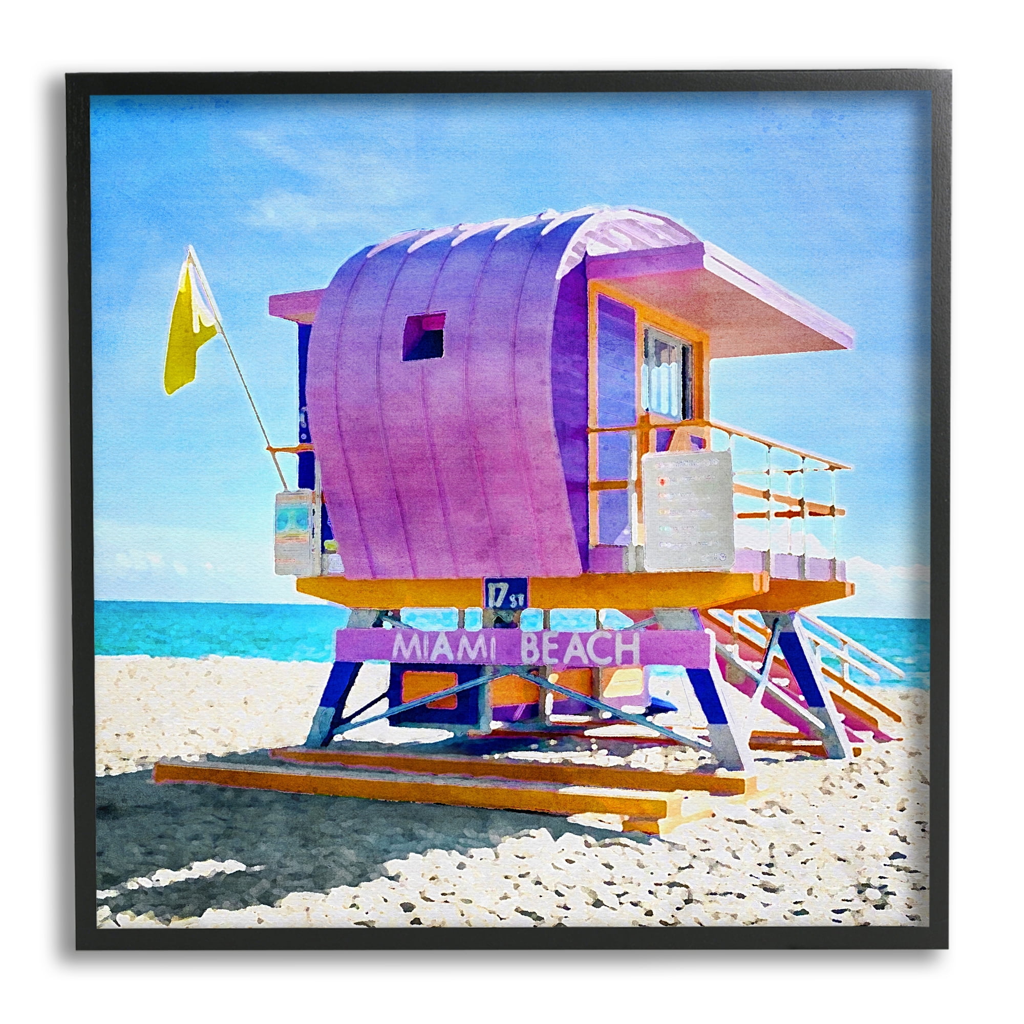 Stupell Industries Summer Lifeguard Hut Nature Painting Black Framed Art Print Wall Art, 24 x 24