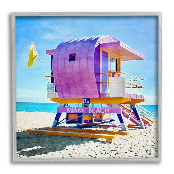 Stupell Industries Summer Lifeguard Hut Nature Painting Gray Framed Art Print Wall Art, 17 x 17