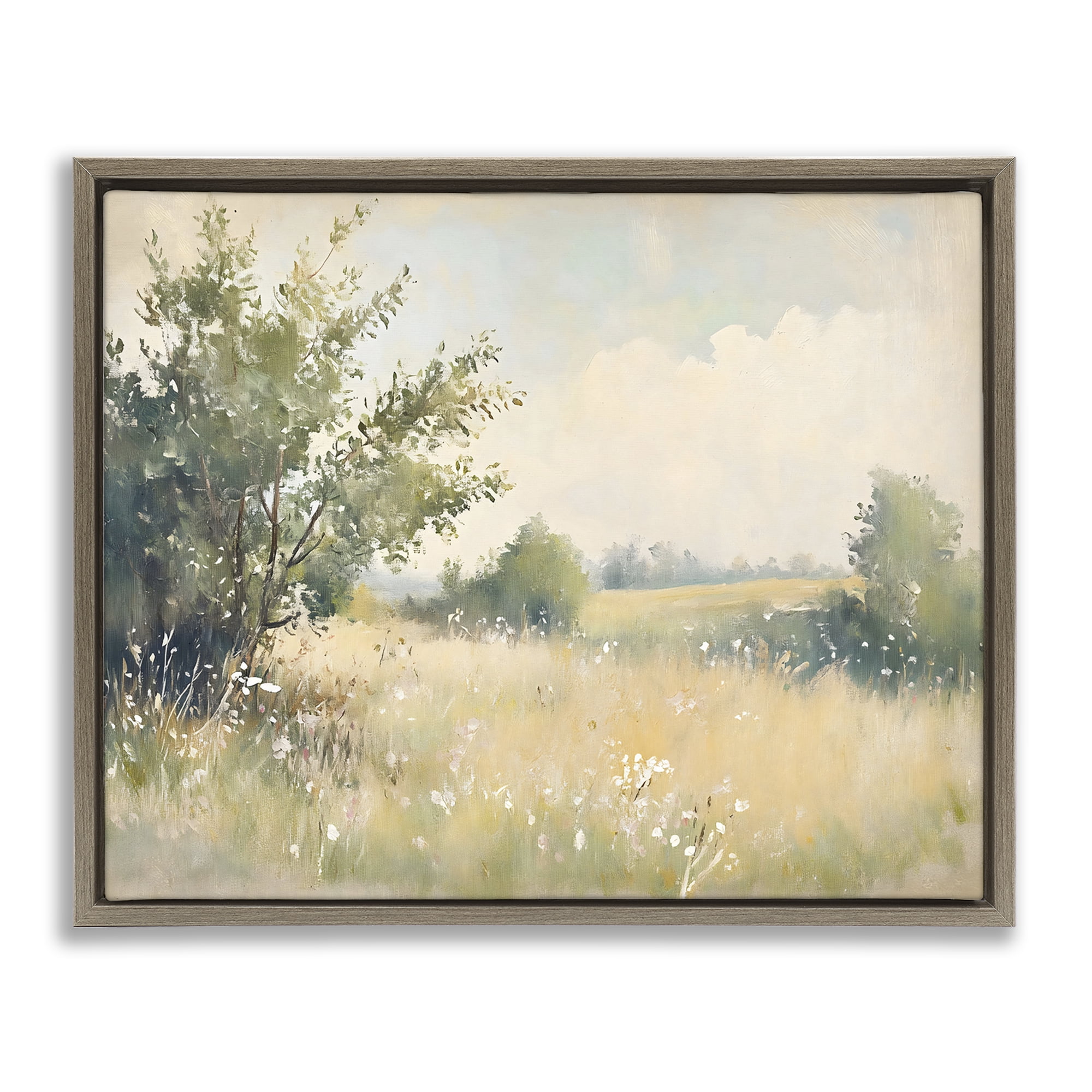 Stupell Industries Summer Meadow in Soft Light Brown Framed Floater Canvas Wall Art, design by Creative Studio
