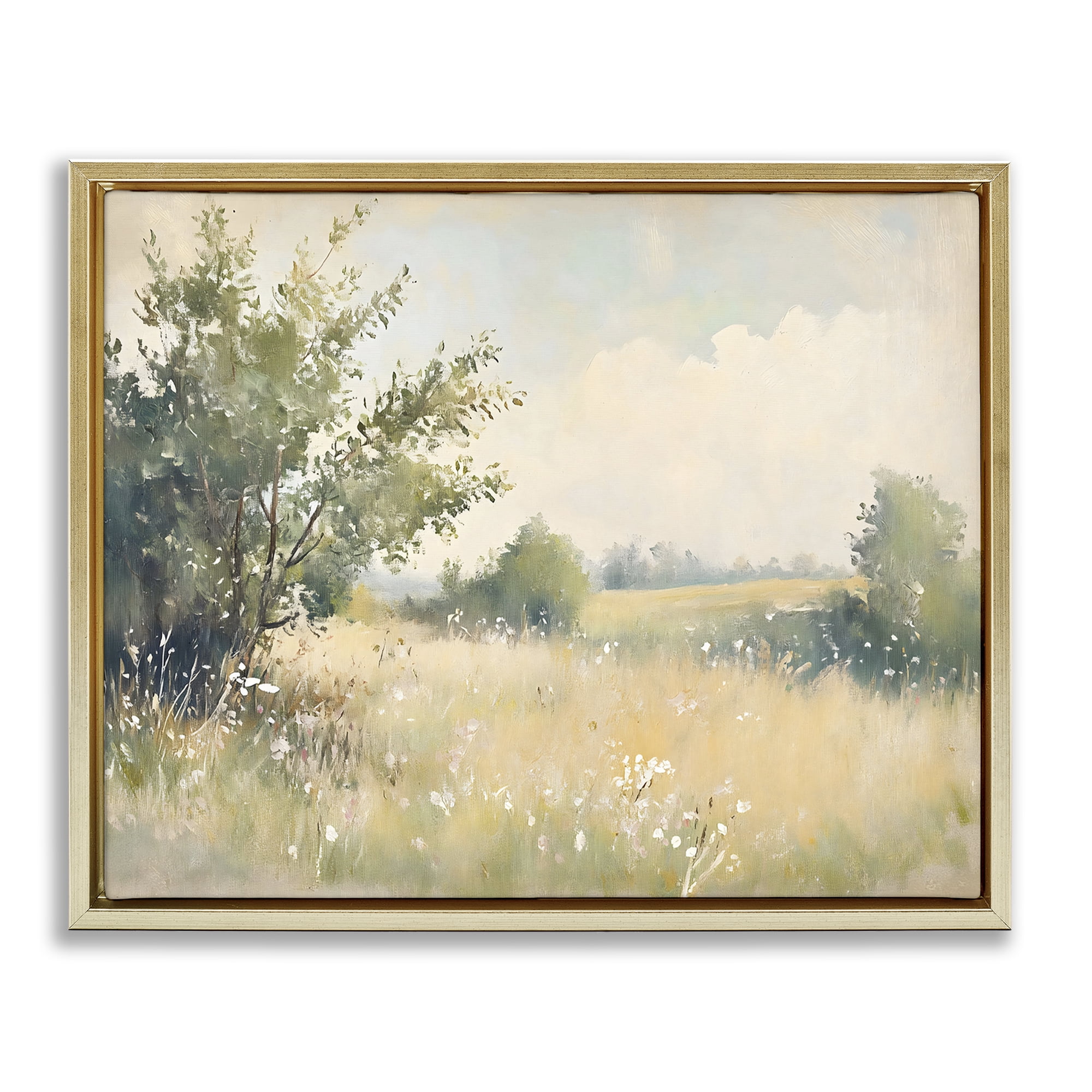 Stupell Industries Summer Meadow in Soft Light Gold Framed Floater Canvas Wall Art, design by Creative Studio