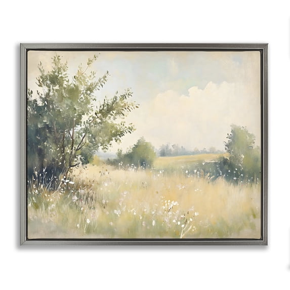 Stupell Industries Traditional Summer Meadow in Soft Light Gray Floating Frame Canvas Art, 31 x 25, by Creative Studio