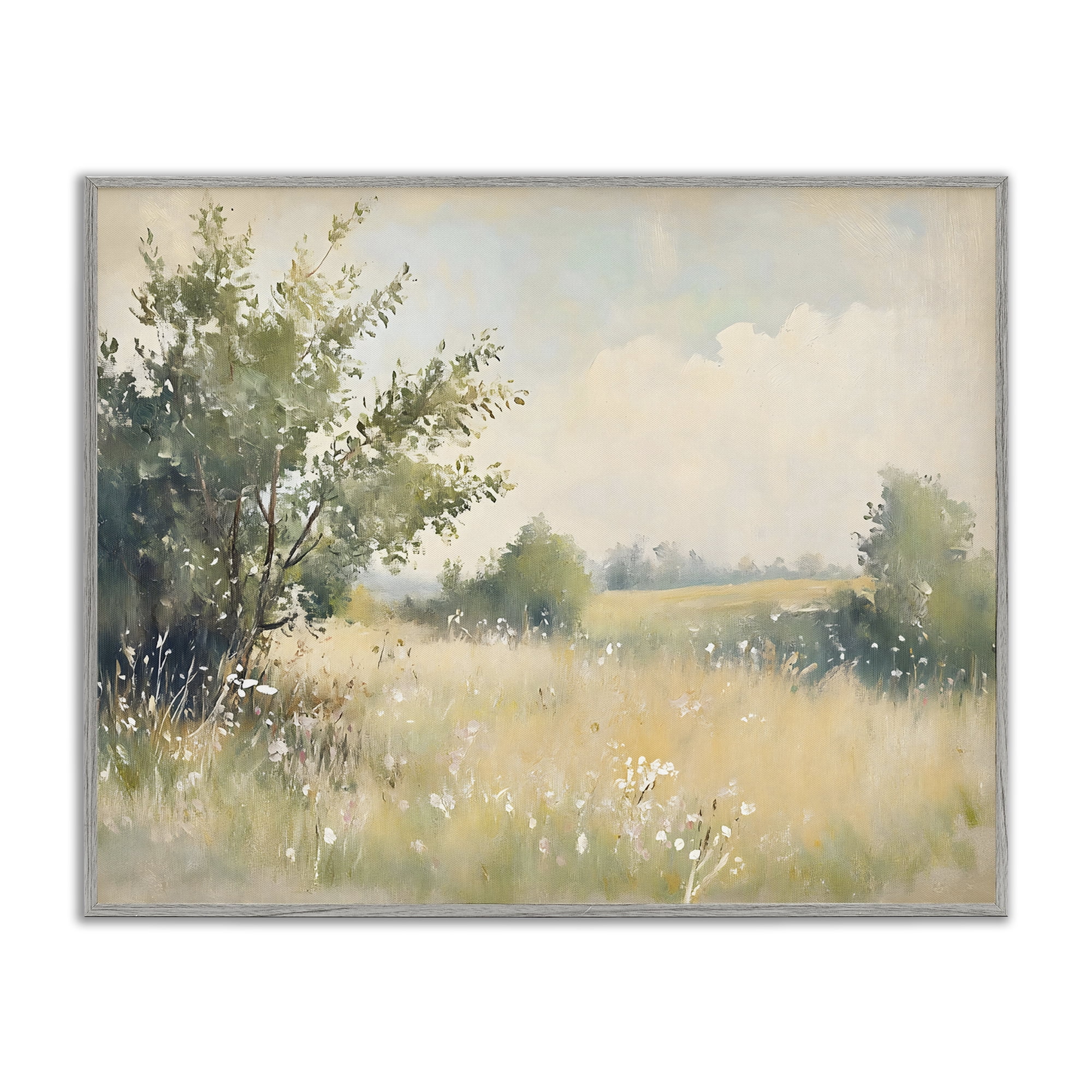Stupell Industries Summer Meadow in Soft Light Gray Framed Giclee Art, design by Creative Studio