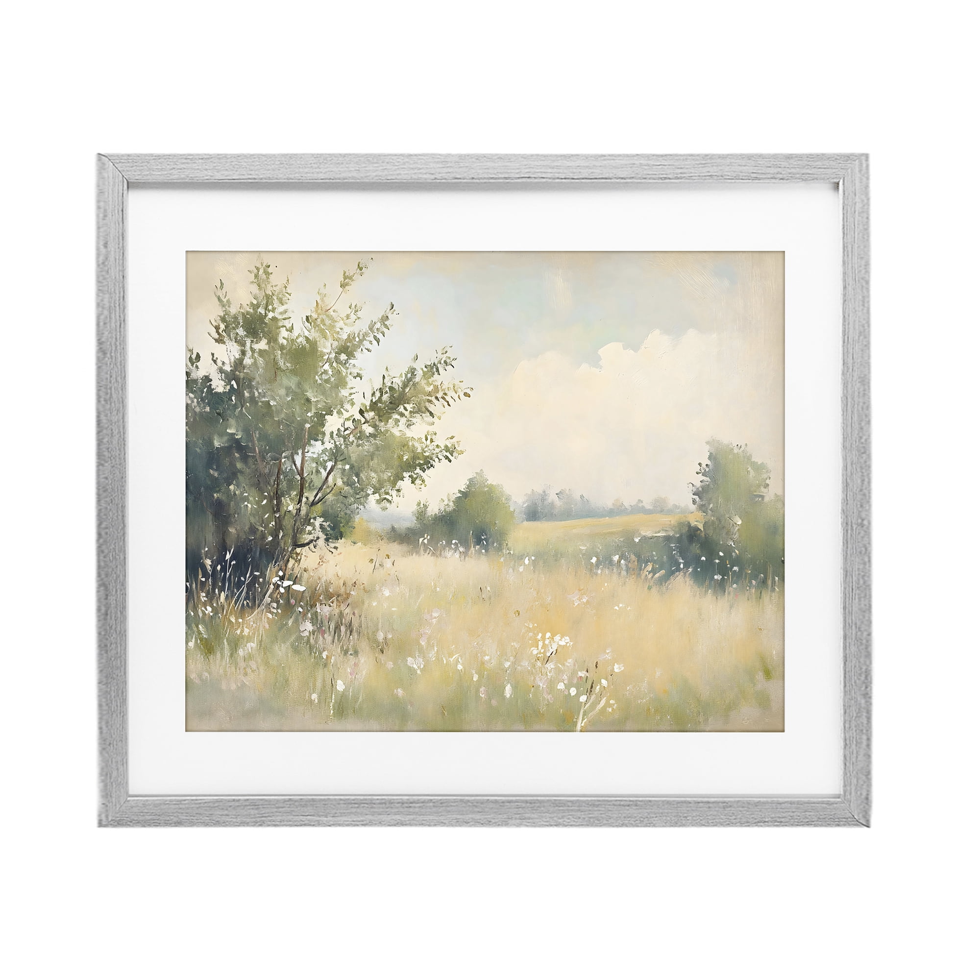 Stupell Industries Summer Meadow in Soft Light Gray Framed Print Under Glass, design by Creative Studio