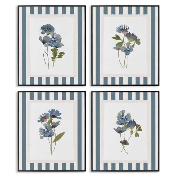 Stupell Industries Summer Memory Florals 4 Piece Black Framed Giclee Art Set, design by Val Rhodes