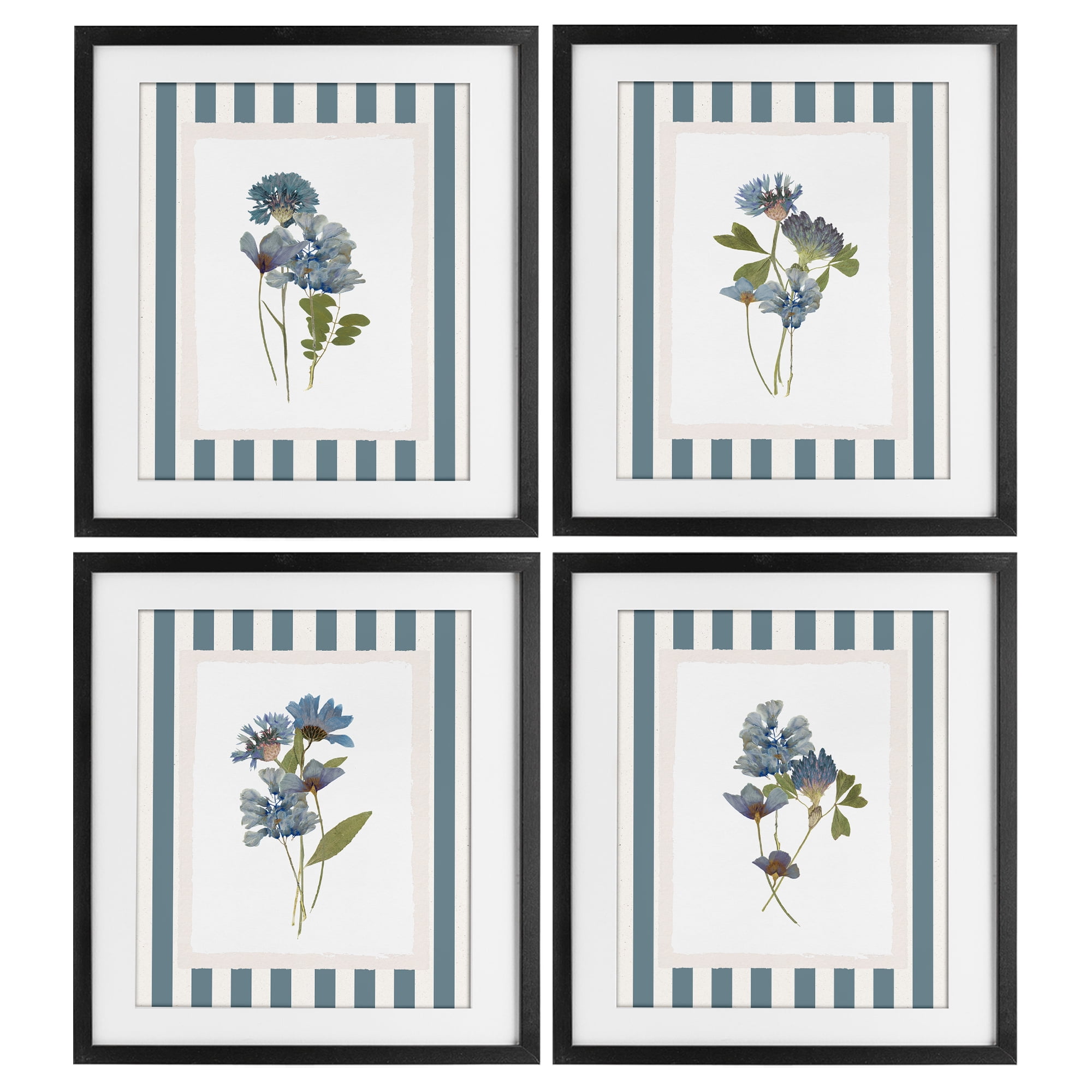 Stupell Industries Summer Memory Florals 4 Piece Black Framed Print Under Glass Set, design by Val Rhodes