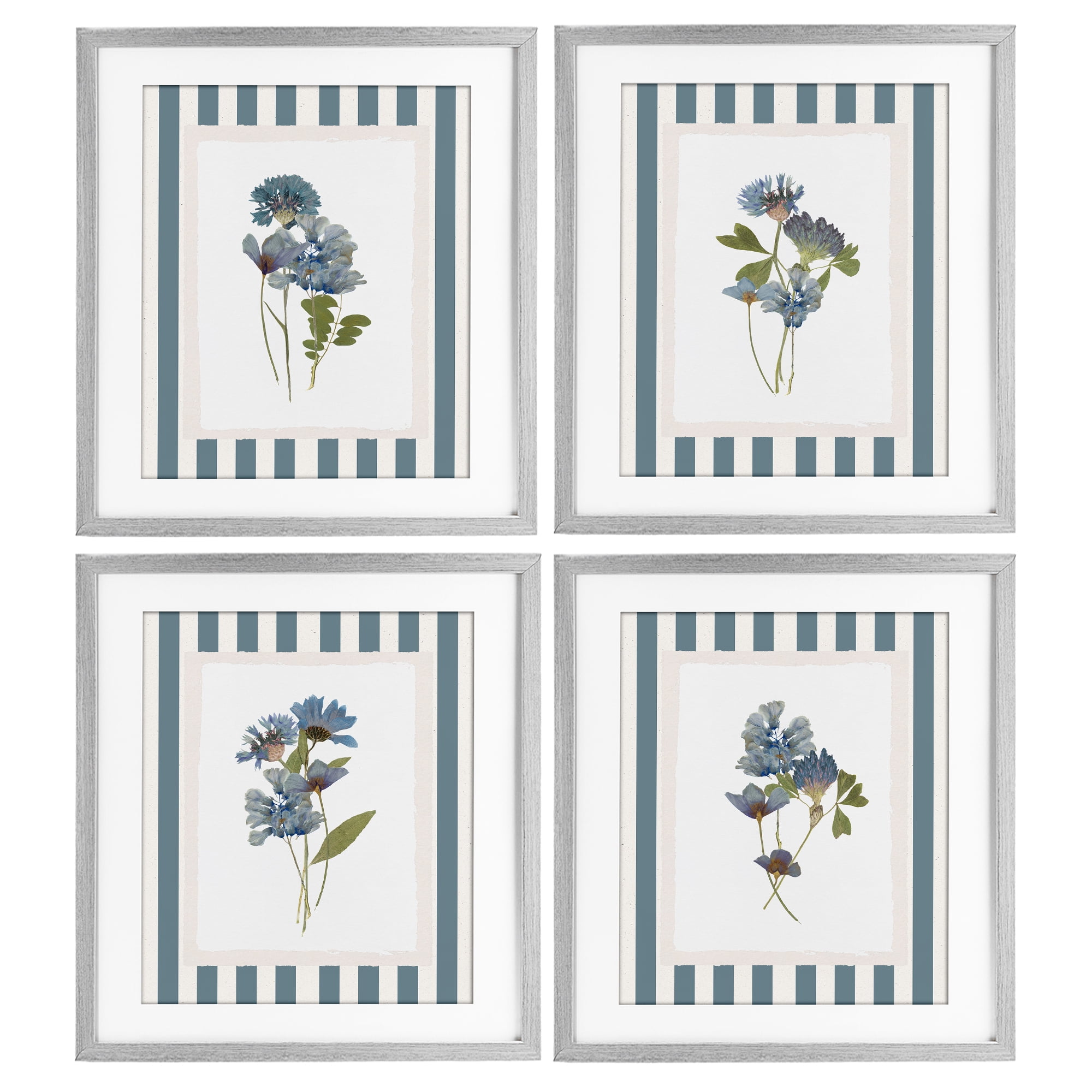 Stupell Industries Summer Memory Florals 4 Piece Gray Framed Print Under Glass Set, design by Val Rhodes