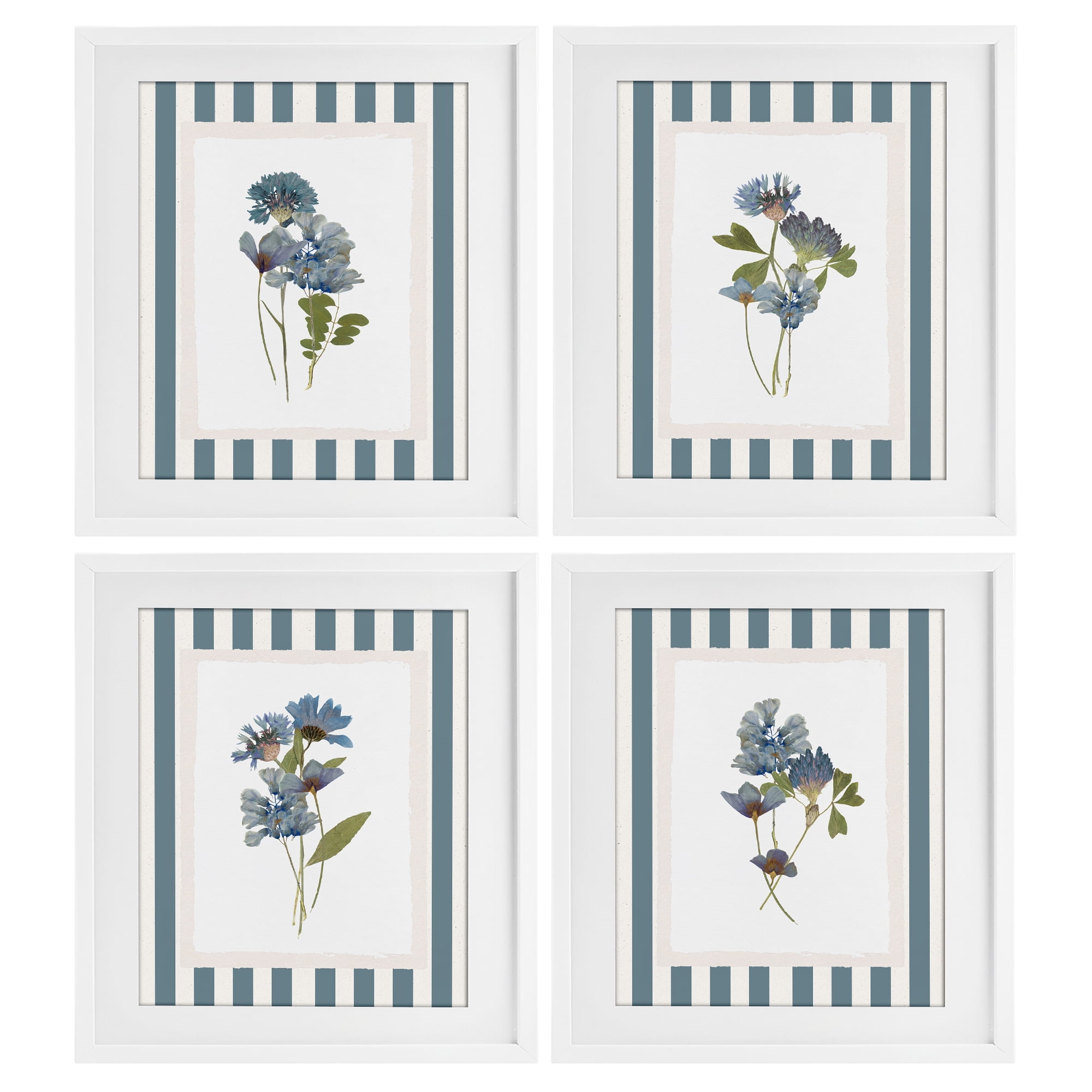 Stupell Industries Summer Memory Florals 4 Piece White Framed Print Under Glass Set, design by Val Rhodes