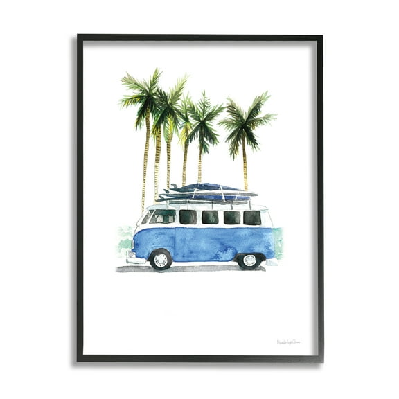 Stupell Industries Summer Minibus Vacation Transportation Painting Black Framed Art Print Wall Art, 11 x 14