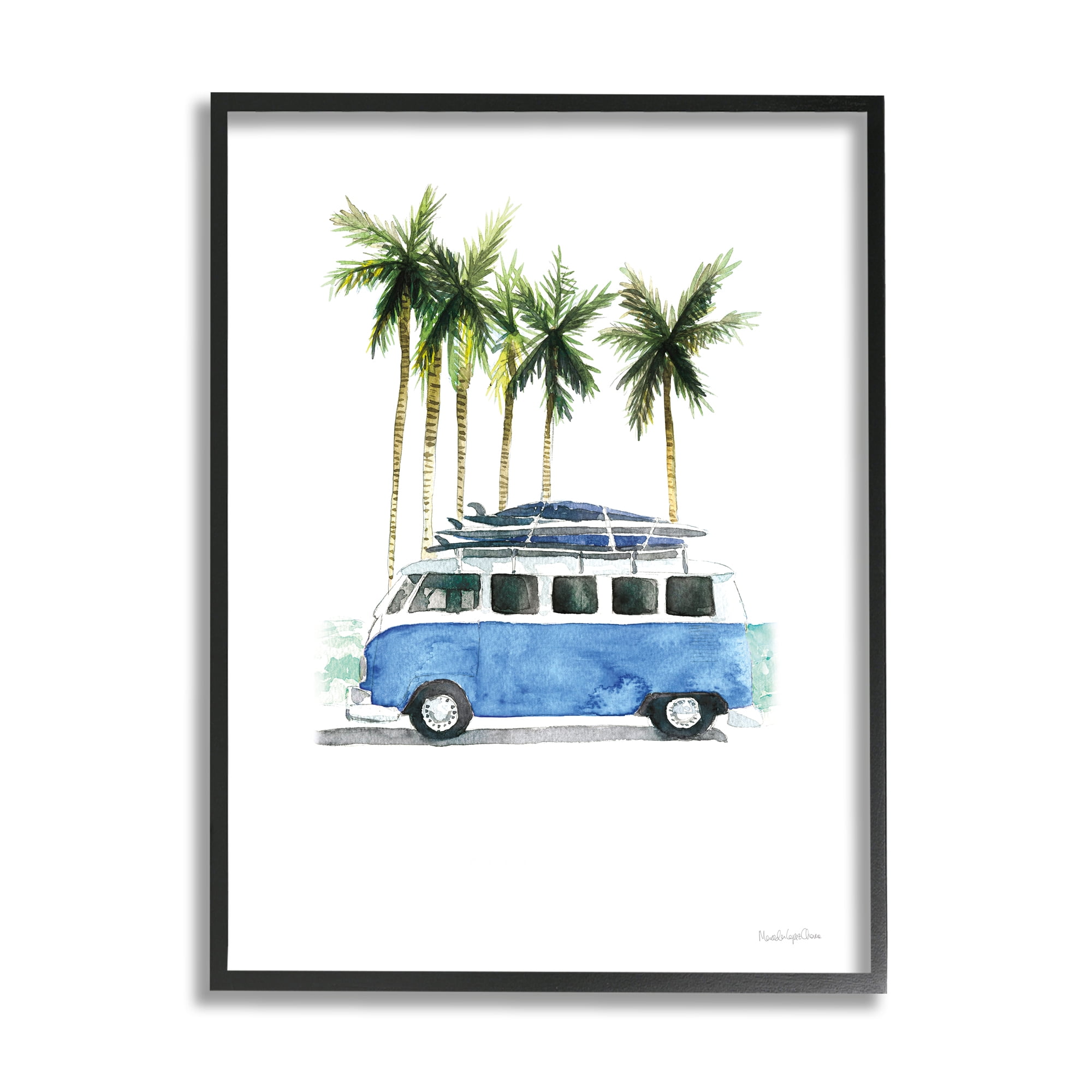 Stupell Industries Summer Minibus Vacation Transportation Painting Black Framed Art Print Wall Art, 16 x 20
