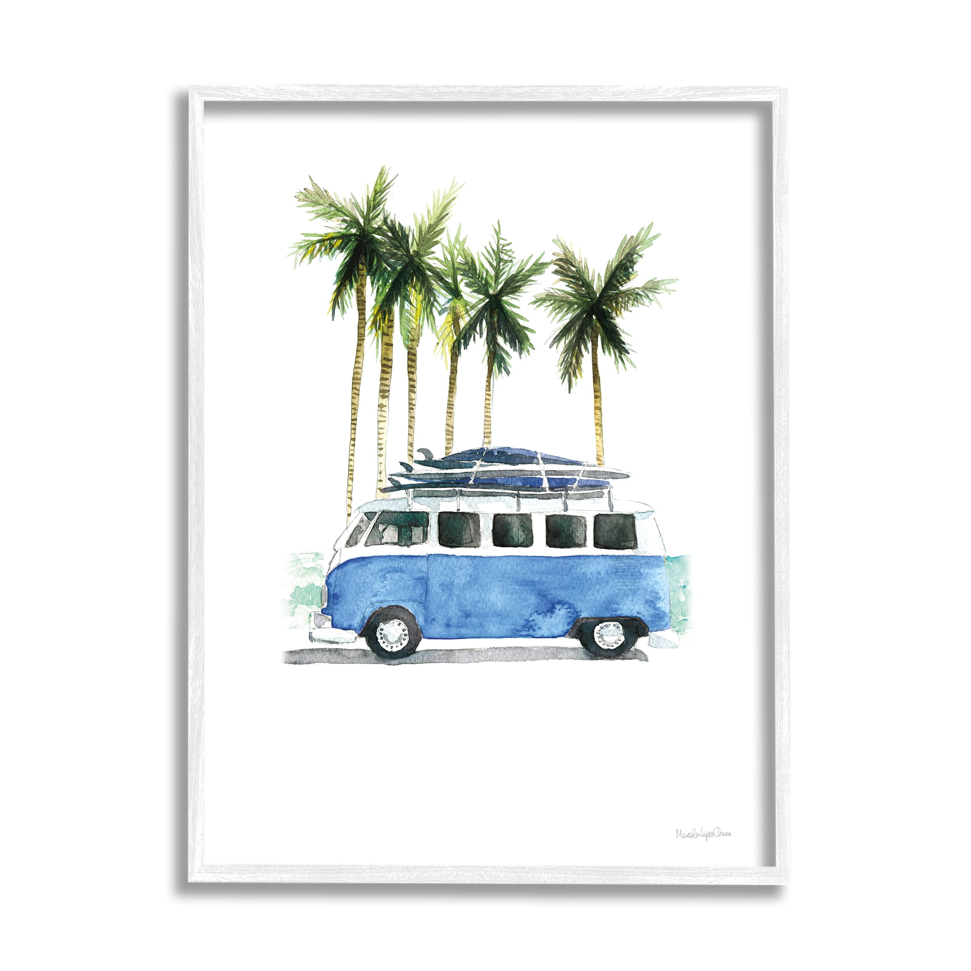 Stupell Industries Summer Minibus Vacation Transportation Painting White Framed Art Print Wall Art, 24 x 30