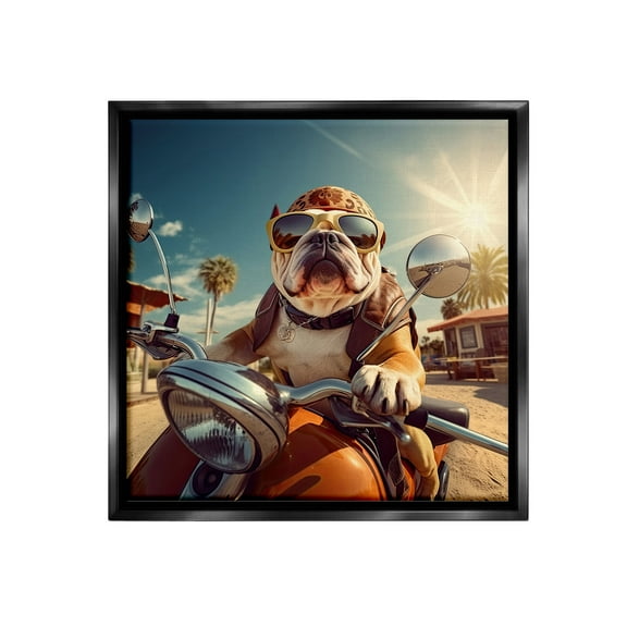 Stupell Industries Summer Motorcycle Dog Animals & Insects Painting Black Floater Framed Canvas Art Print Wall Art, 18 x 18