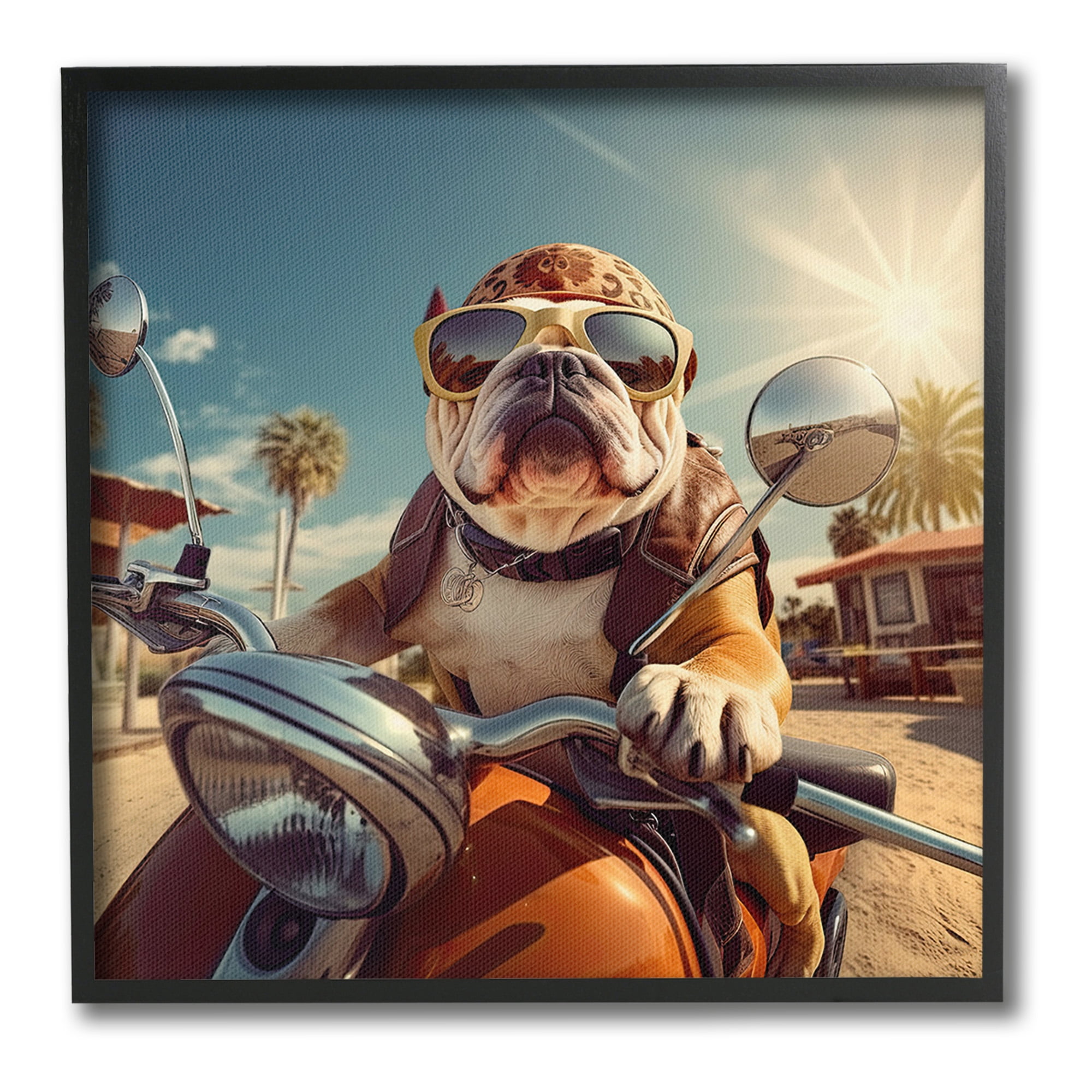 Stupell Industries Summer Motorcycle Dog Animals & Insects Painting Black Framed Art Print Wall Art, 17 x 17