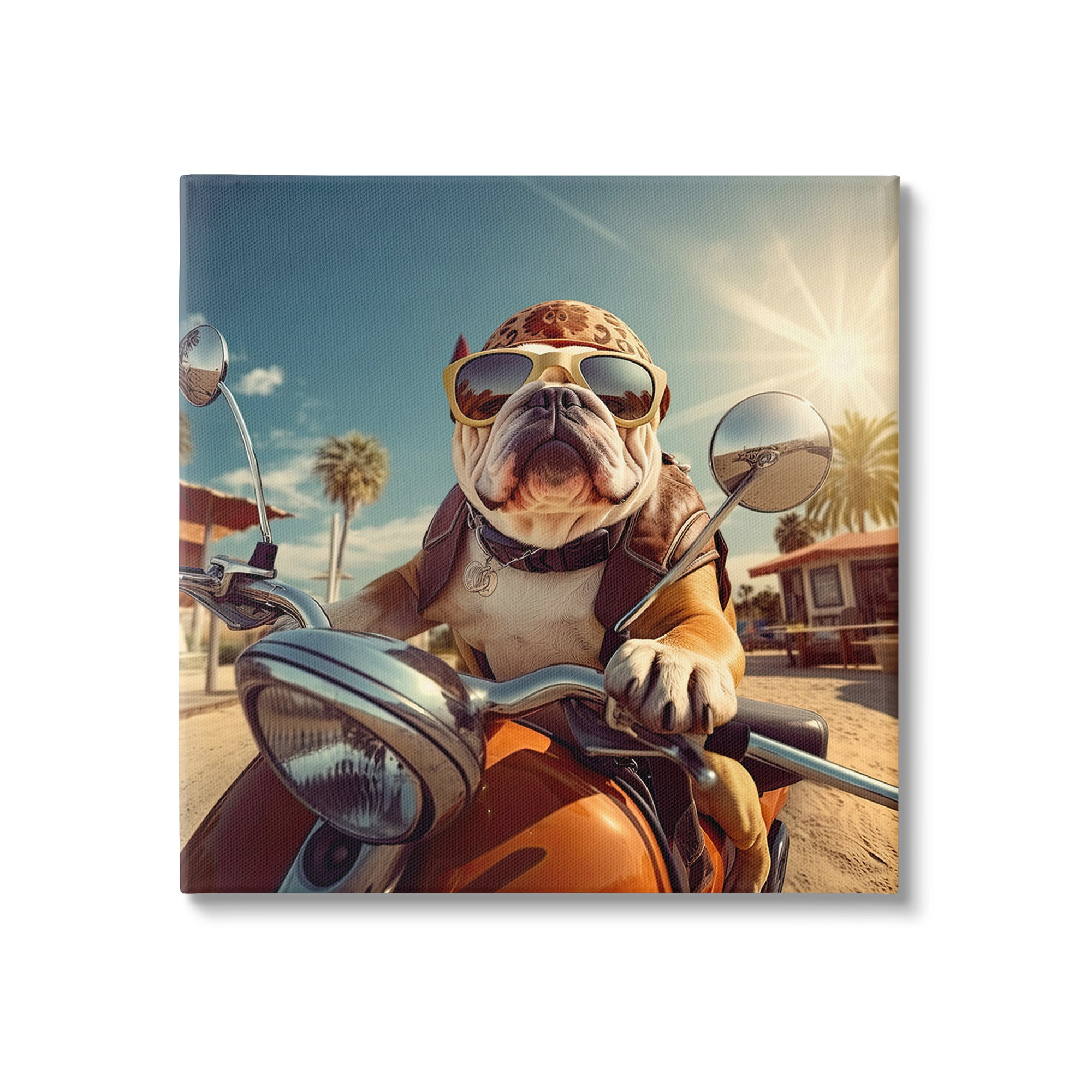 Stupell Industries Summer Motorcycle Dog Animals & Insects Painting Gallery Wrapped Canvas Art Print Wall Art, 30 x 30