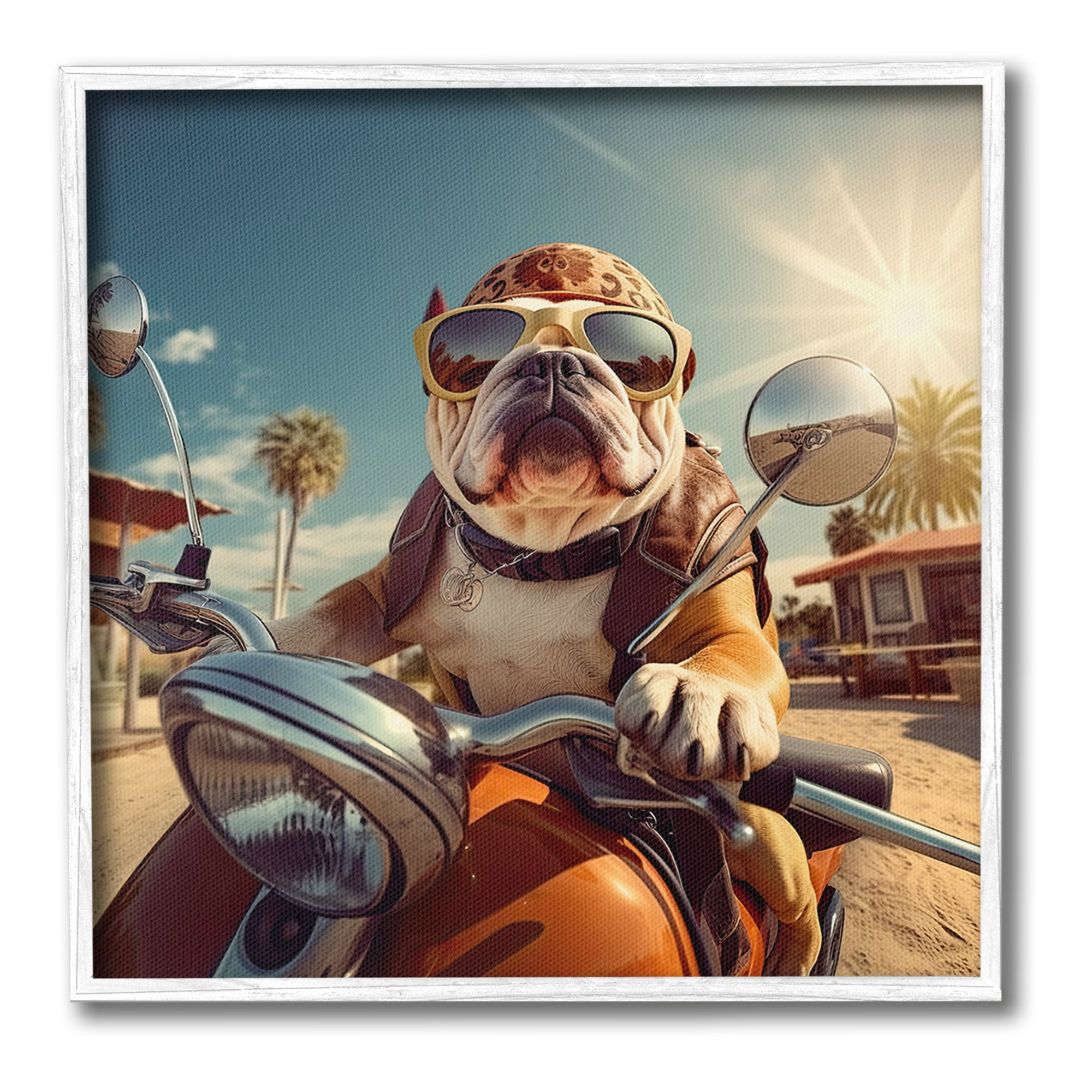 Stupell Industries Summer Motorcycle Dog Animals & Insects Painting White Framed Art Print Wall Art, 24 x 24