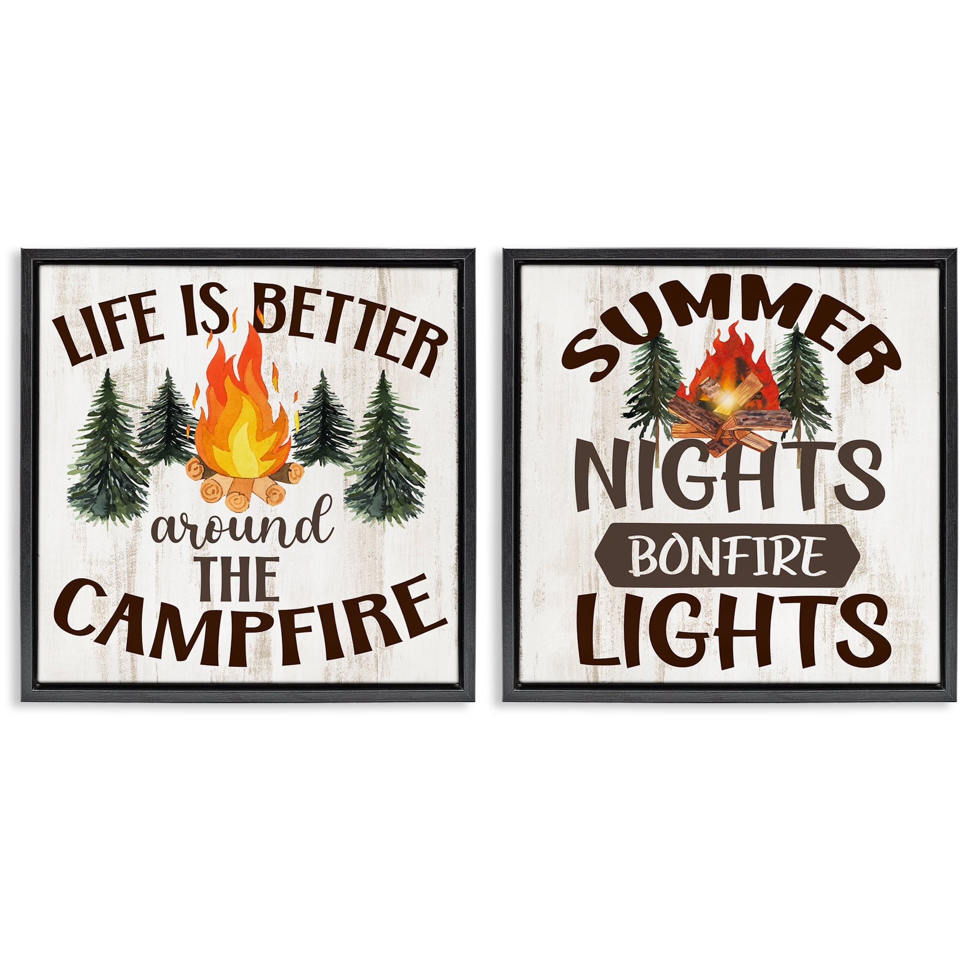 Stupell Industries Summer Nights Campfire Text & Numbers Painting Black Floater Framed Canvas Art Print Wall Art, 18 x 18, Set of 2