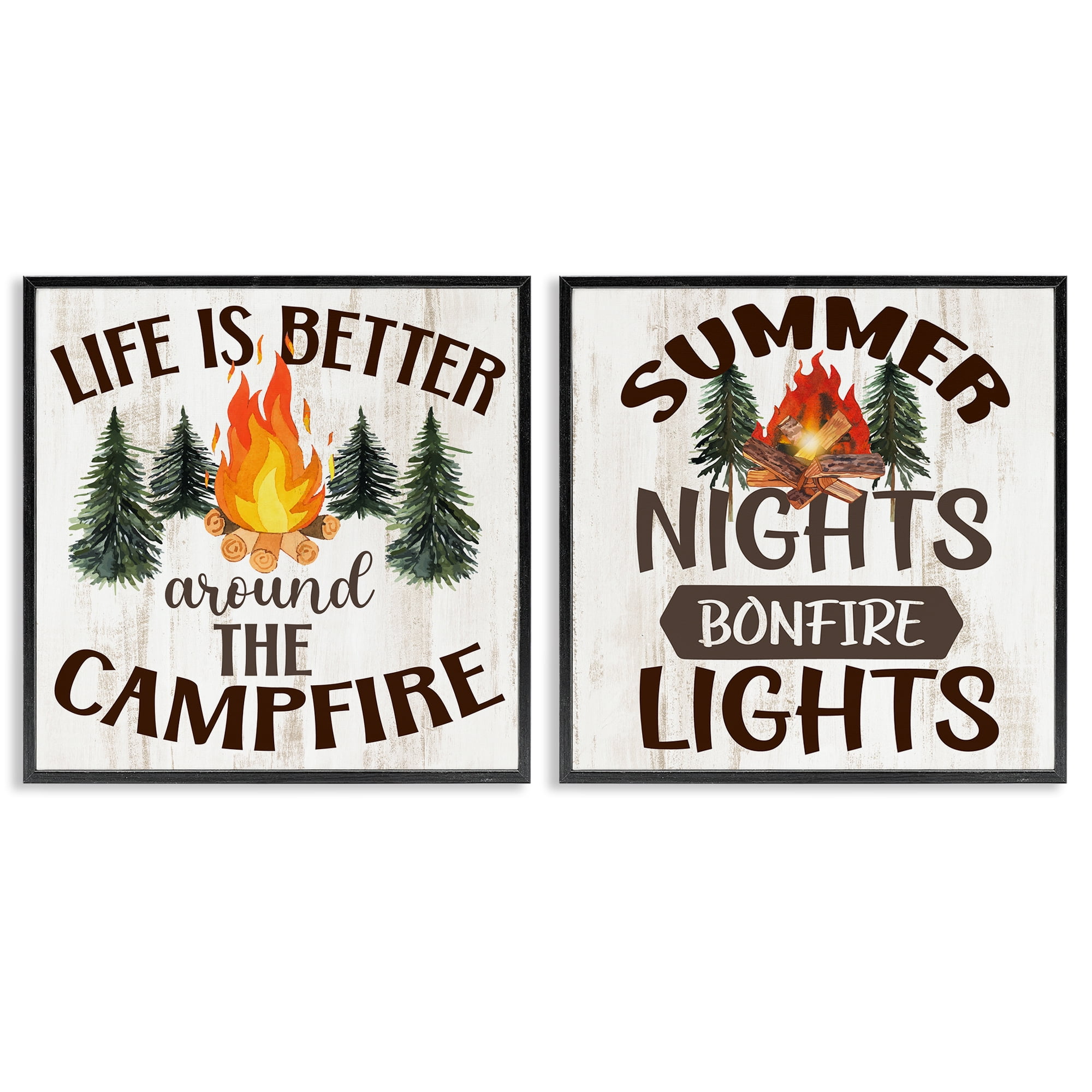 Stupell Industries Summer Nights Campfire Text & Numbers Painting Black Framed Art Print Wall Art, 12 x 12, Set of 2