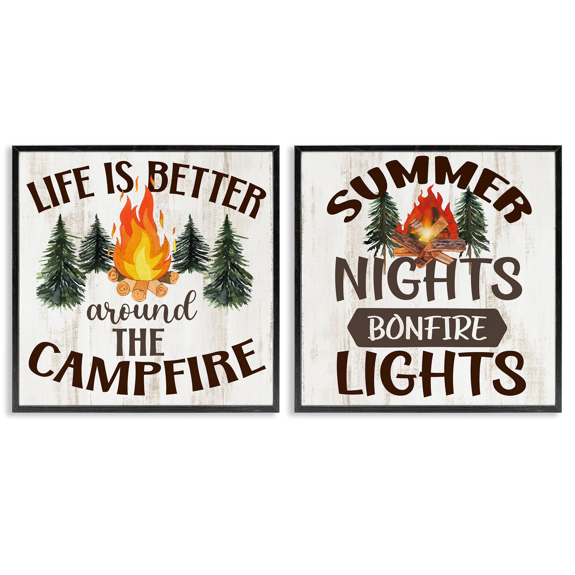 Stupell Industries Summer Nights Campfire Text & Numbers Painting Black Framed Art Print Wall Art, 17 x 17, Set of 2