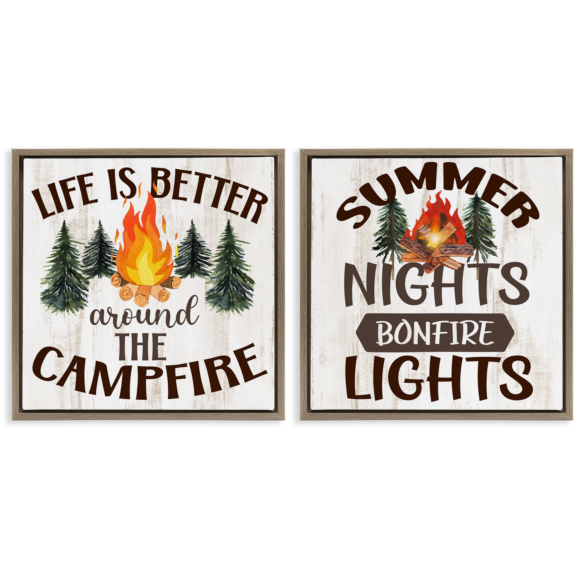 Stupell Industries Summer Nights Campfire Text & Numbers Painting Brown Floater Framed Canvas Art Print Wall Art, 25 x 25, Set of 2