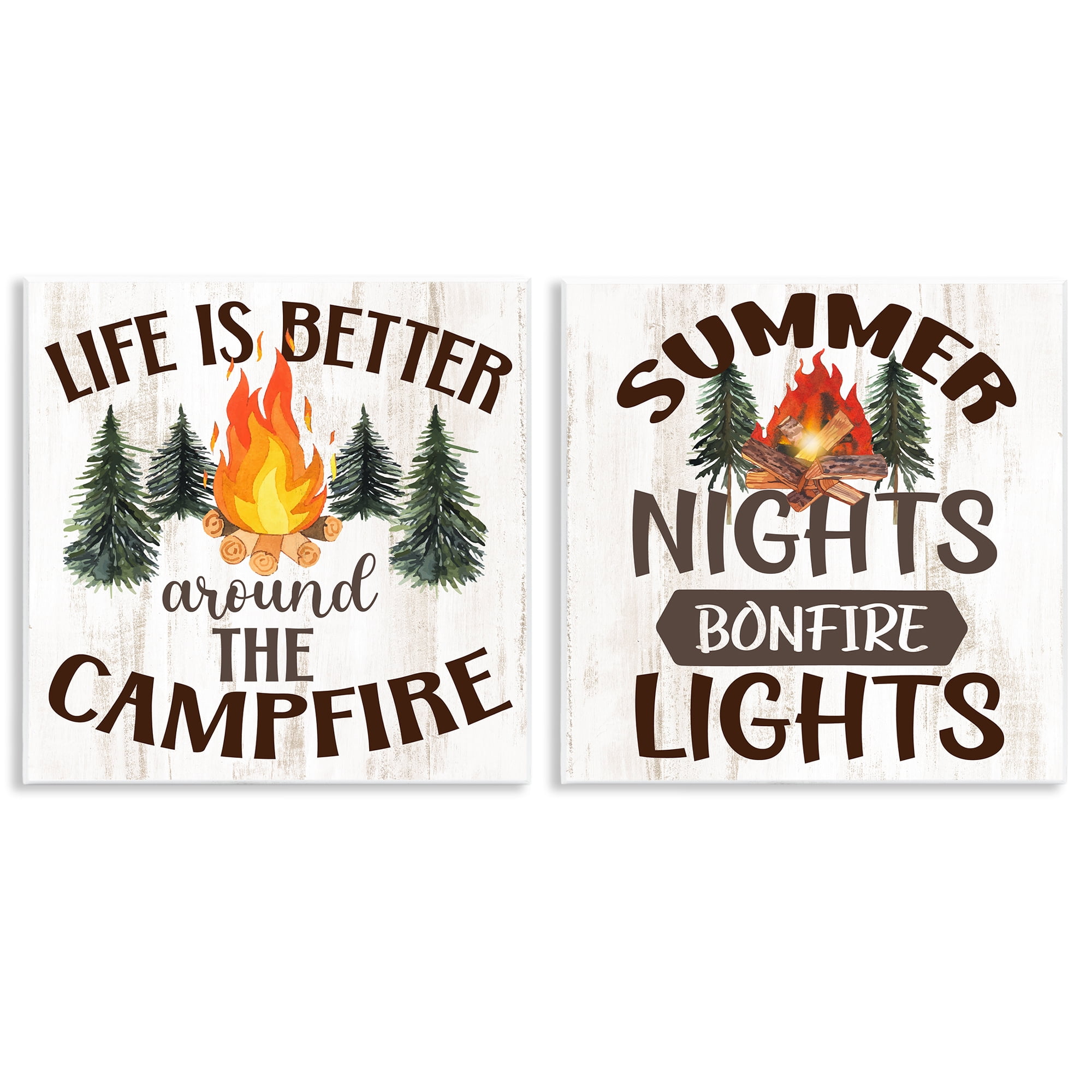 Stupell Industries Summer Nights Campfire Text & Numbers Painting Unframed Art Print Wall Art, 12 x 12, Set of 2