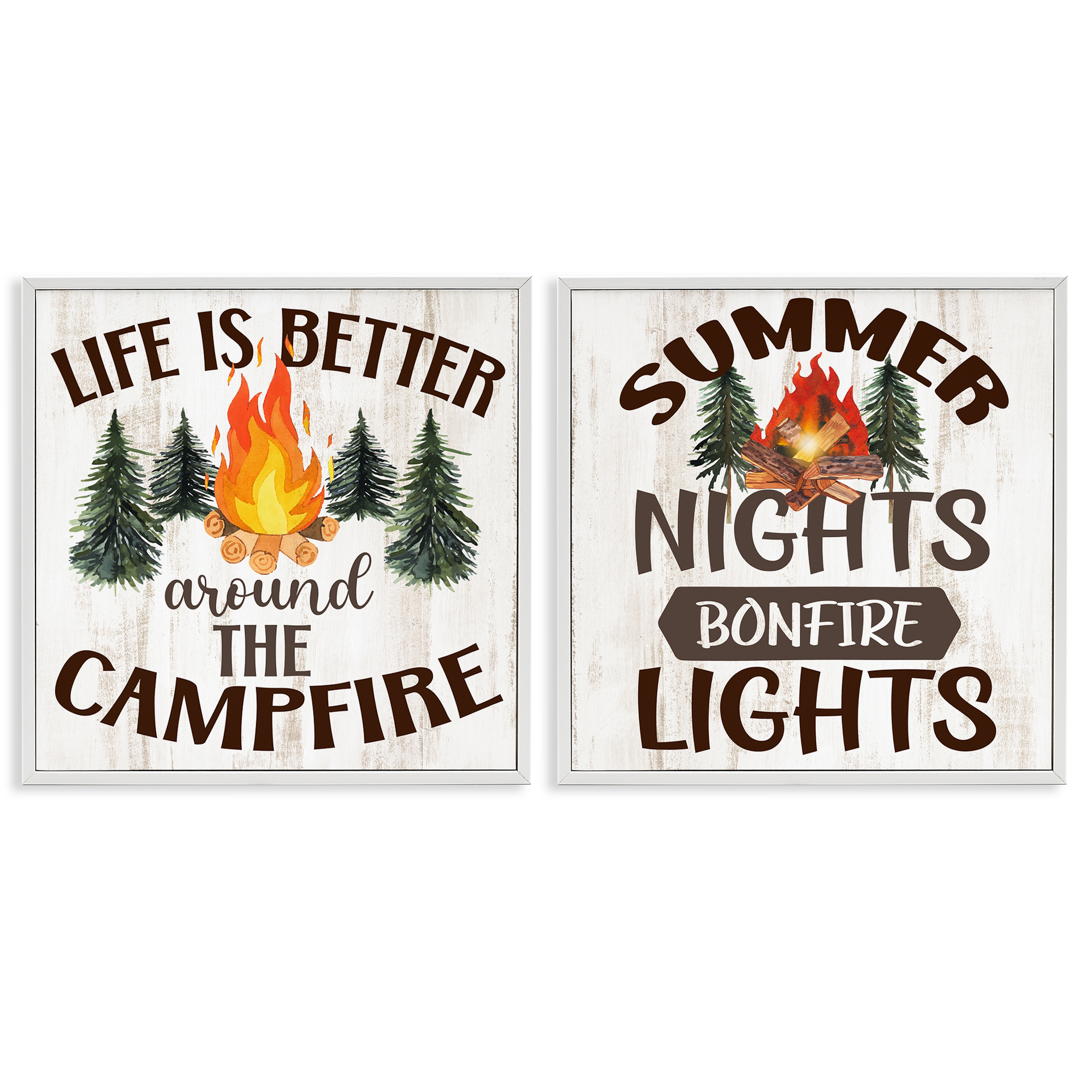 Stupell Industries Summer Nights Campfire Text & Numbers Painting White Framed Art Print Wall Art, 12 x 12, Set of 2