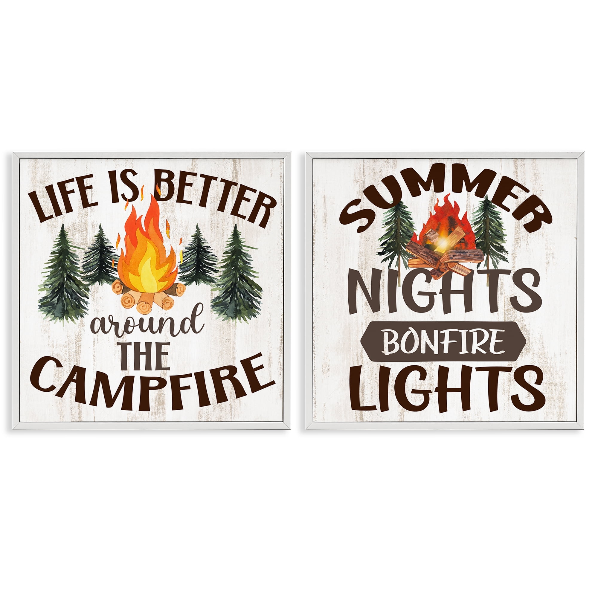 Stupell Industries Summer Nights Campfire Text & Numbers Painting White Framed Art Print Wall Art, 17 x 17, Set of 2