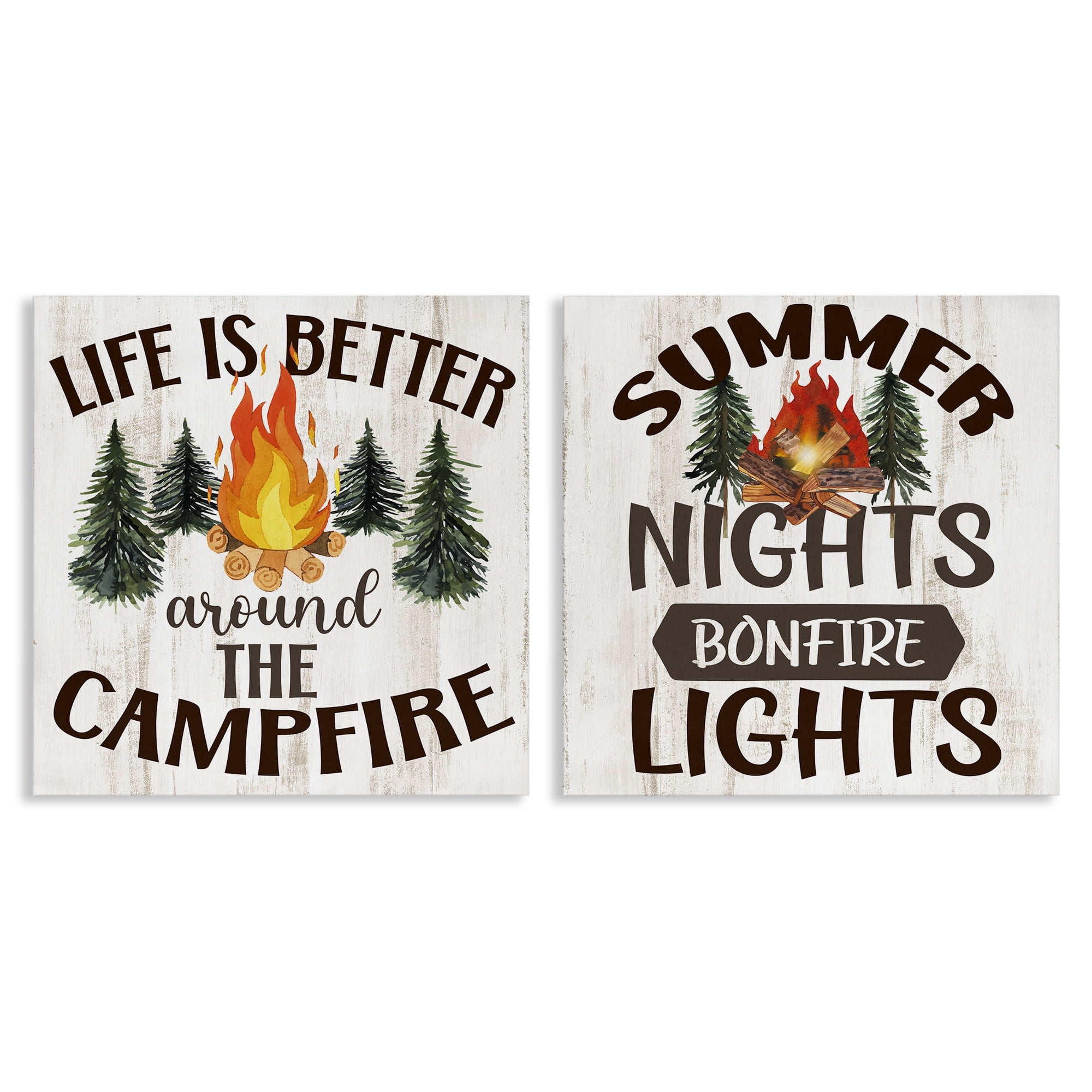 Stupell Industries Summer Nights Campfire Text & Numbers Painting Wrapped Canvas Art Print Wall Art, 24 x 24, Set of 2