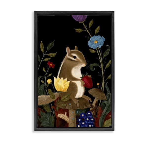 Stupell Industries Summer Nights Chipmunk Animals Painting Black Floater Framed Canvas Art Print Wall Art, 21 x 31