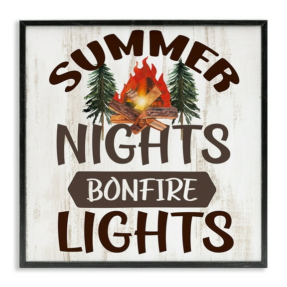 Stupell Industries Summer Nights Phrase Landscape Painting Black Framed Art Print Wall Art, 12 x 12