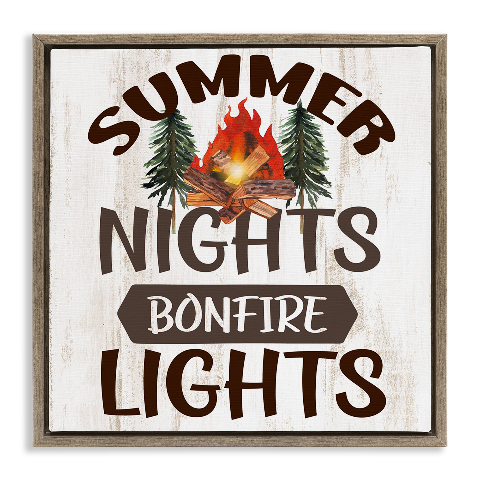 Stupell Industries Summer Nights Phrase Landscape Painting Brown Floater Framed Canvas Art Print Wall Art, 18 x 18