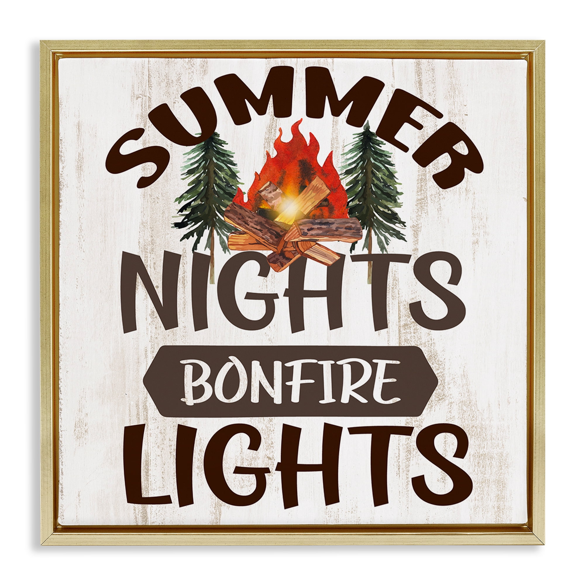 Stupell Industries Summer Nights Phrase Landscape Painting Gold Floater Framed Canvas Art Print Wall Art, 18 x 18