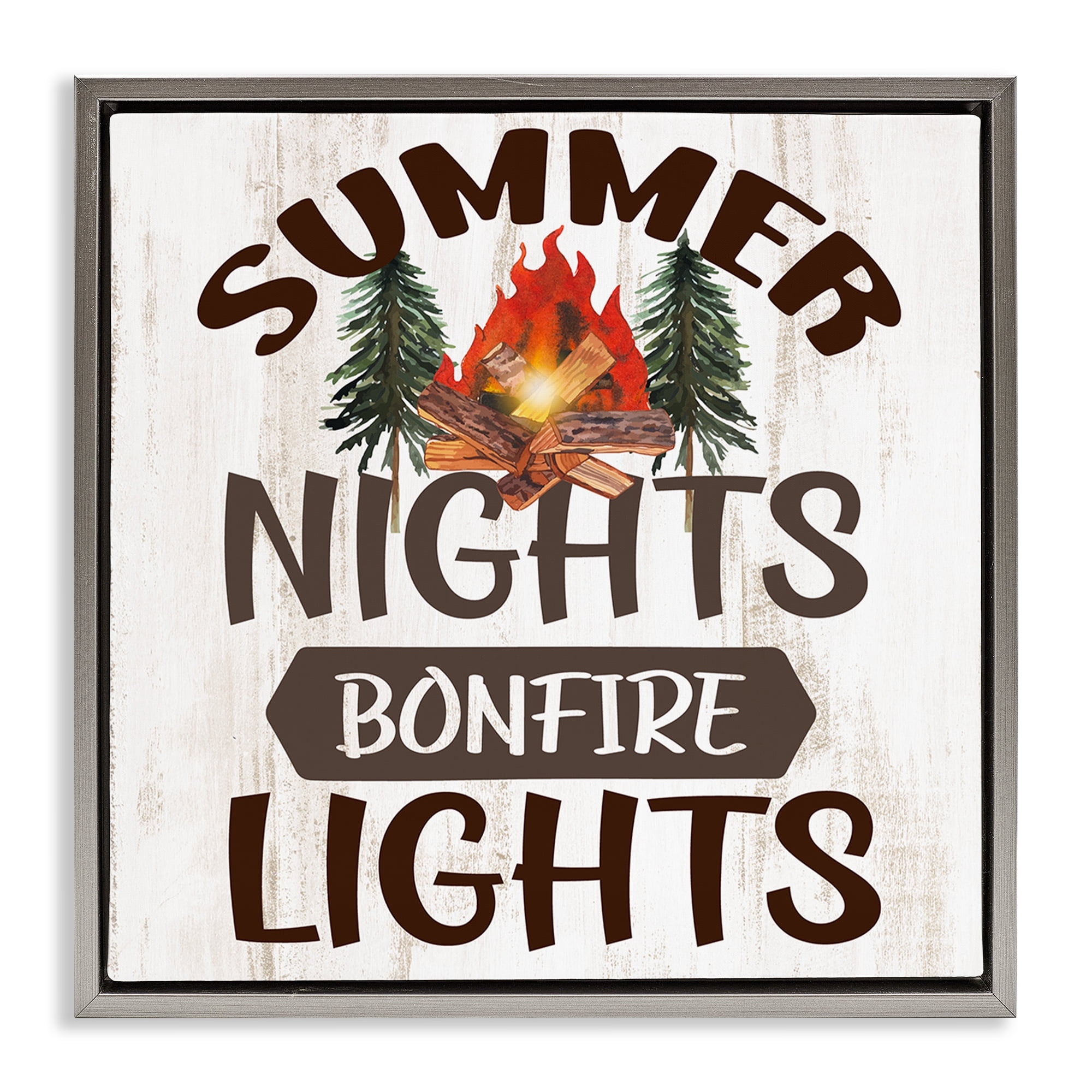 Stupell Industries Summer Nights Phrase Landscape Painting Gray Floater Framed Canvas Art Print Wall Art, 25 x 25