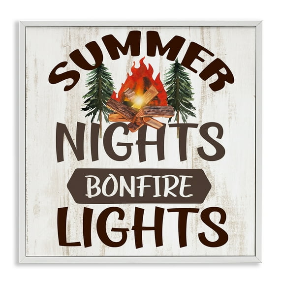 Stupell Industries Summer Nights Phrase Landscape Painting White Framed Art Print Wall Art, 17 x 17