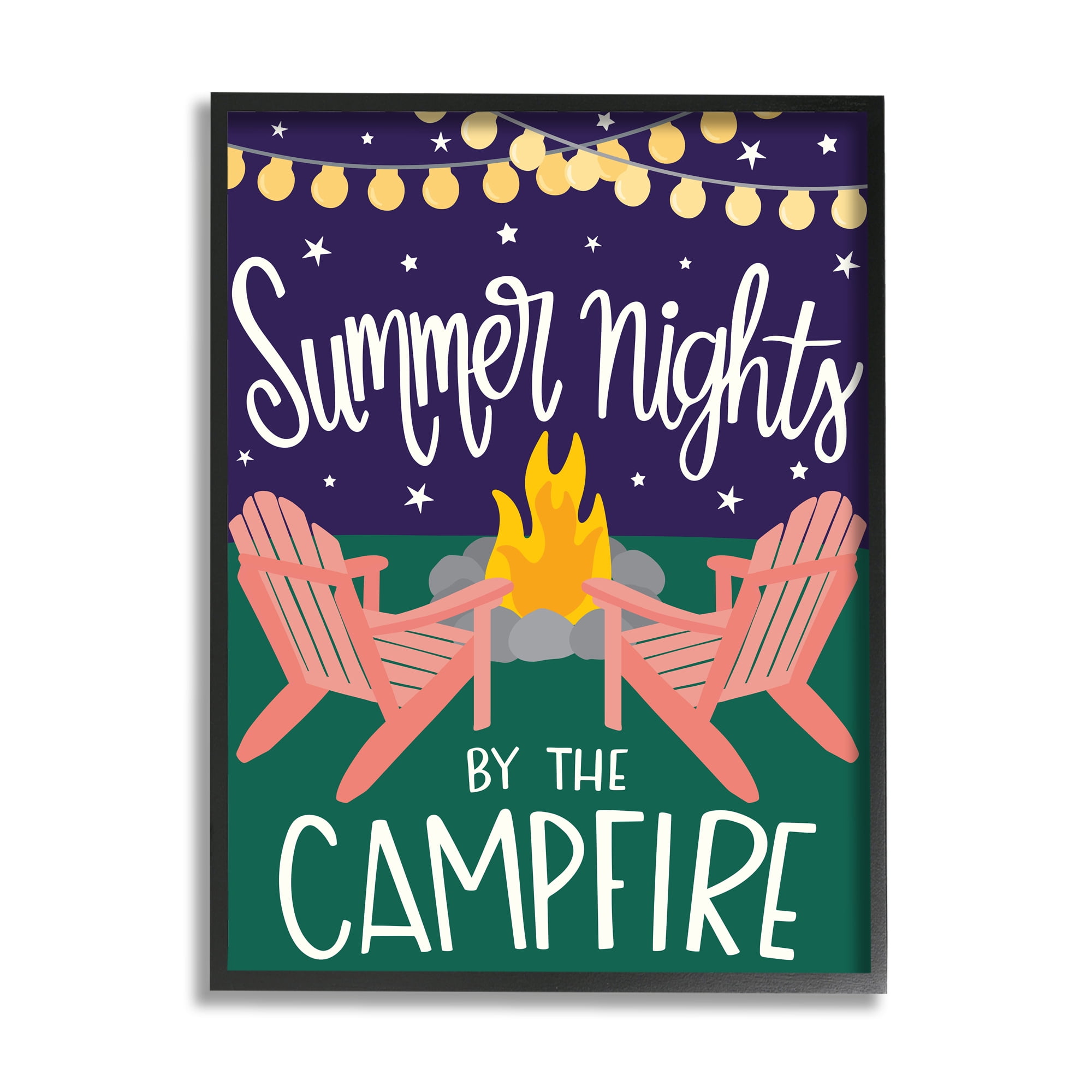 Stupell Industries Summer Nights by Campfire Phrase Starry Backyard Sky Typography Painting Black Framed Art Print Wall Art, 16 x 20