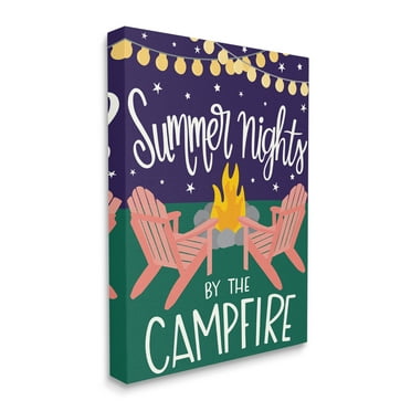 Stupell Industries Summer Nights by Campfire Phrase Starry Backyard Sky Typography Painting Gallery Wrapped Canvas Print Wall Art, 16 x 20