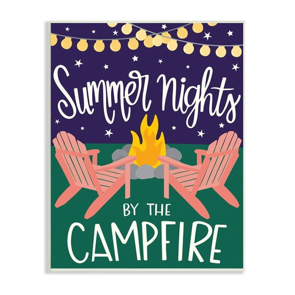Stupell Industries Summer Nights by Campfire Phrase Starry Backyard Sky Typography Painting Unframed Art Print Wall Art, 10 x 15