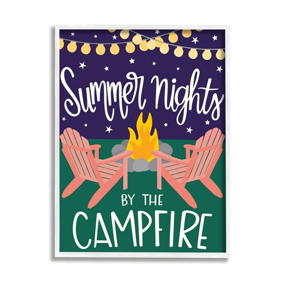 Stupell Industries Summer Nights by Campfire Phrase Starry Backyard Sky Typography Painting White Framed Art Print Wall Art, 11 x 14