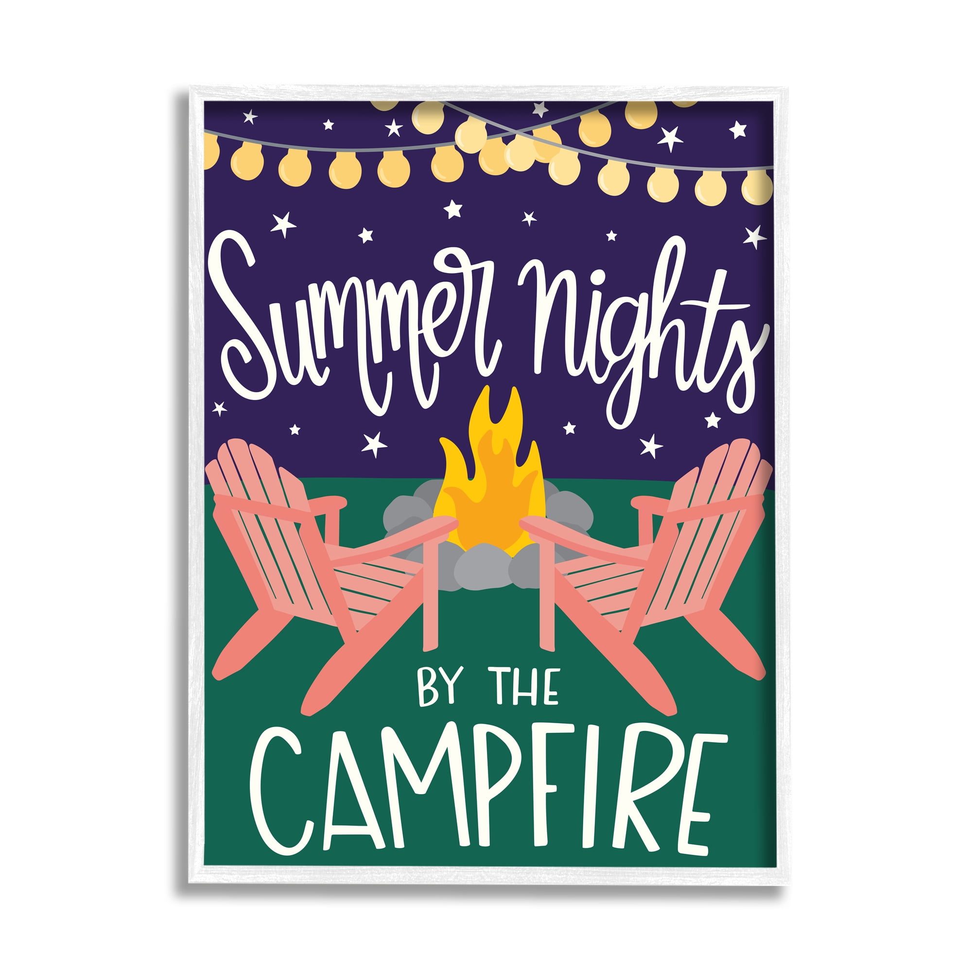 Stupell Industries Summer Nights by Campfire Phrase Starry Backyard Sky Typography Painting White Framed Art Print Wall Art, 16 x 20