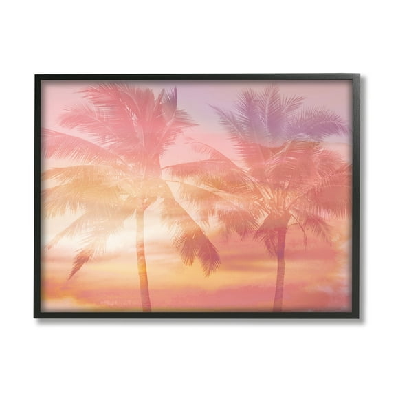 Stupell Industries Summer Palm Trees Sunrise Tropical Windblown Leaves Graphic Art Black Framed Art Print Wall Art, Design by Mia Jensen