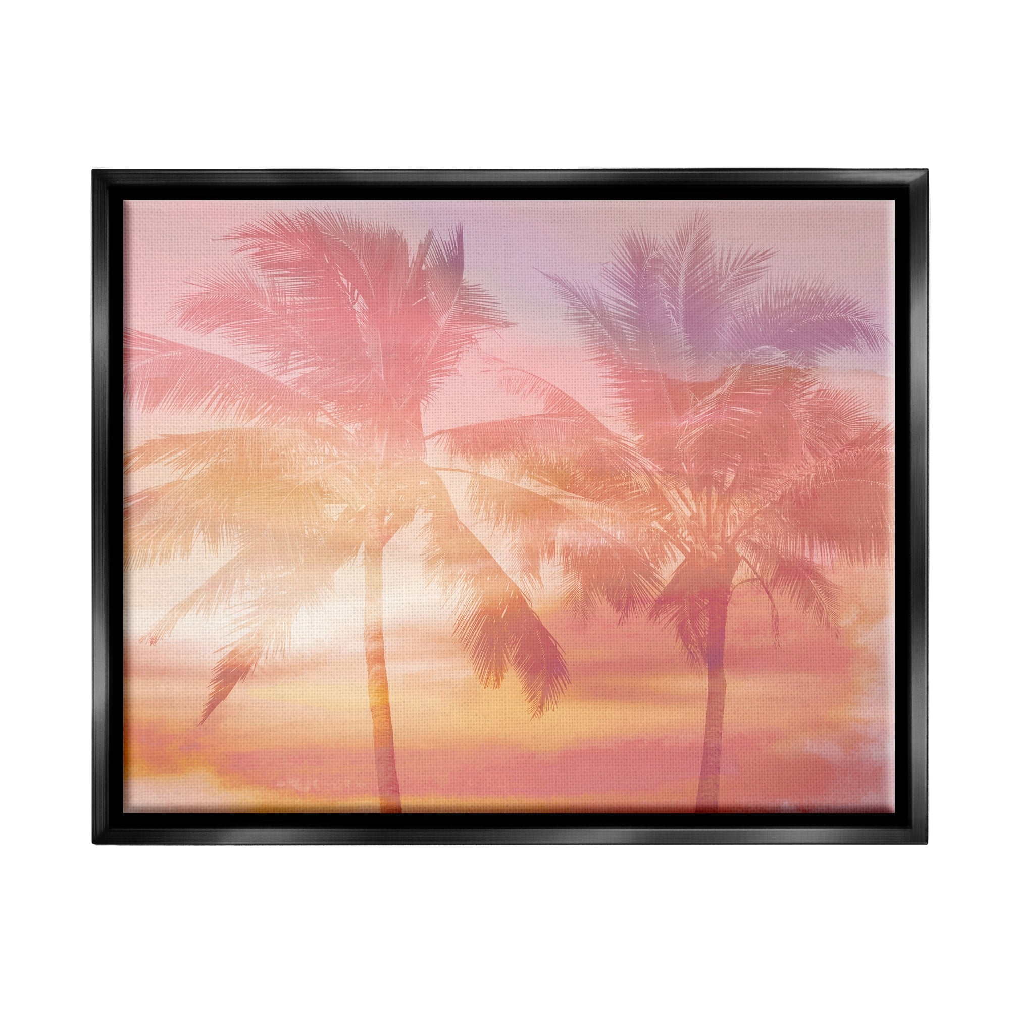 Stupell Industries Summer Palm Trees Sunrise Tropical Windblown Leaves Graphic Art Jet Black Floating Framed Canvas Print Wall Art, Design by Mia Jensen