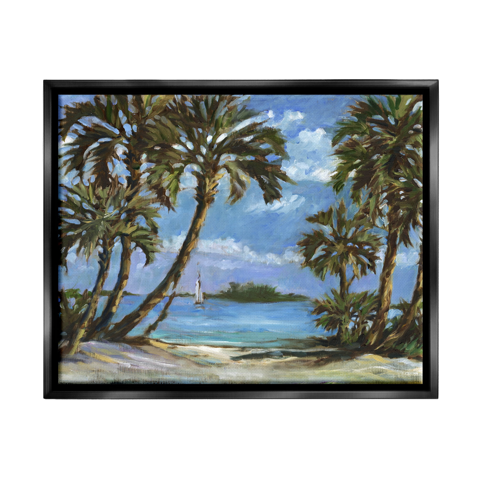Stupell Industries Summer Palms Landscape Landscape Painting Black Floater Framed Canvas Art Print Wall Art, 31 x 25