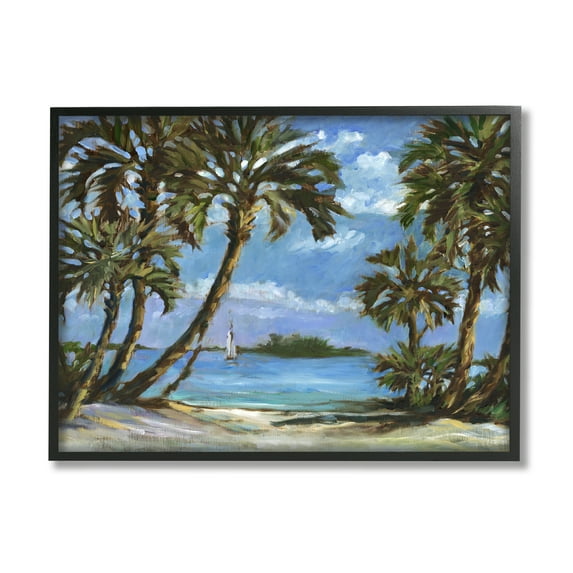 Stupell Industries Summer Palms Landscape Landscape Painting Black Framed Art Print Wall Art, 20 x 16