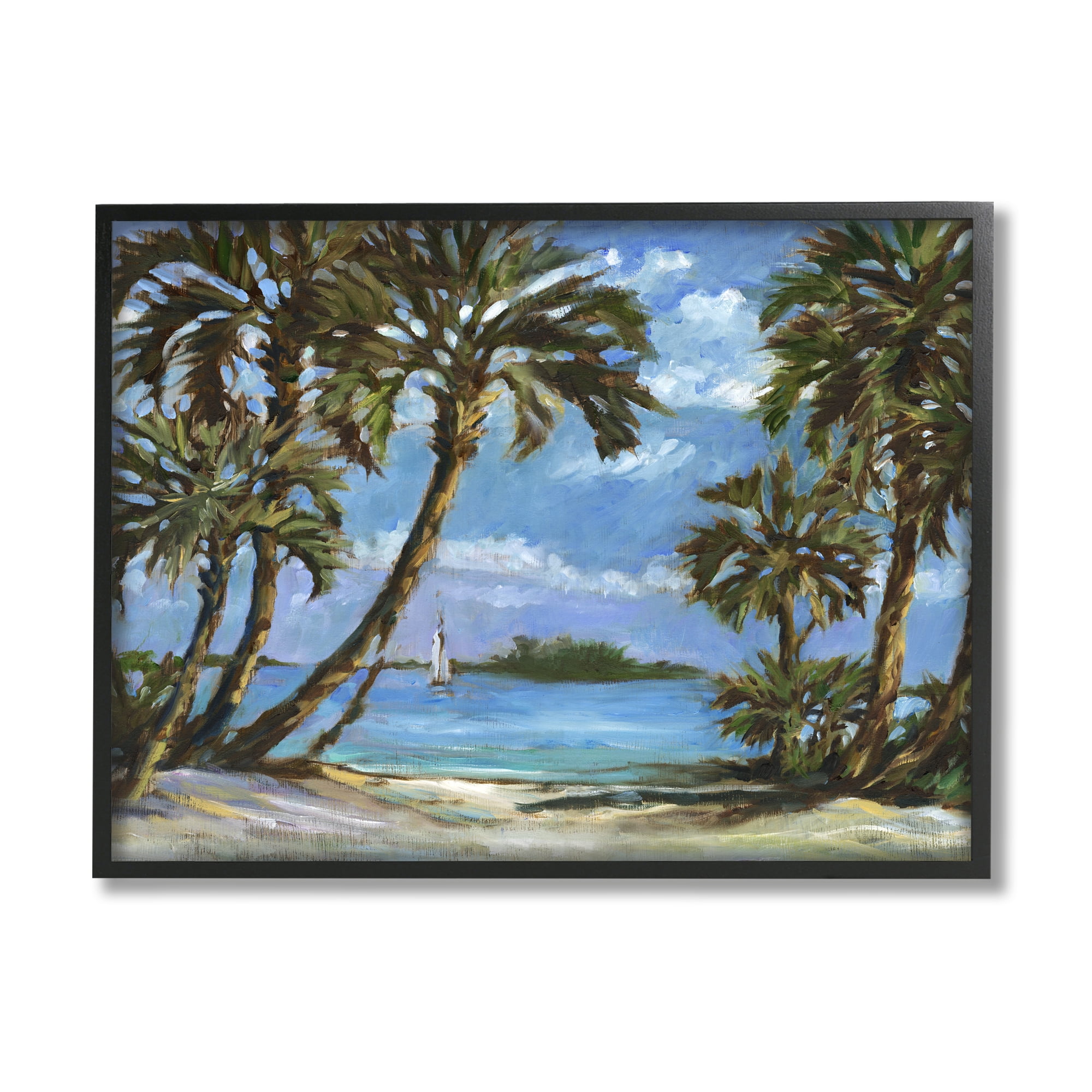 Stupell Industries Summer Palms Landscape Landscape Painting Black Framed Art Print Wall Art, 30 x 24
