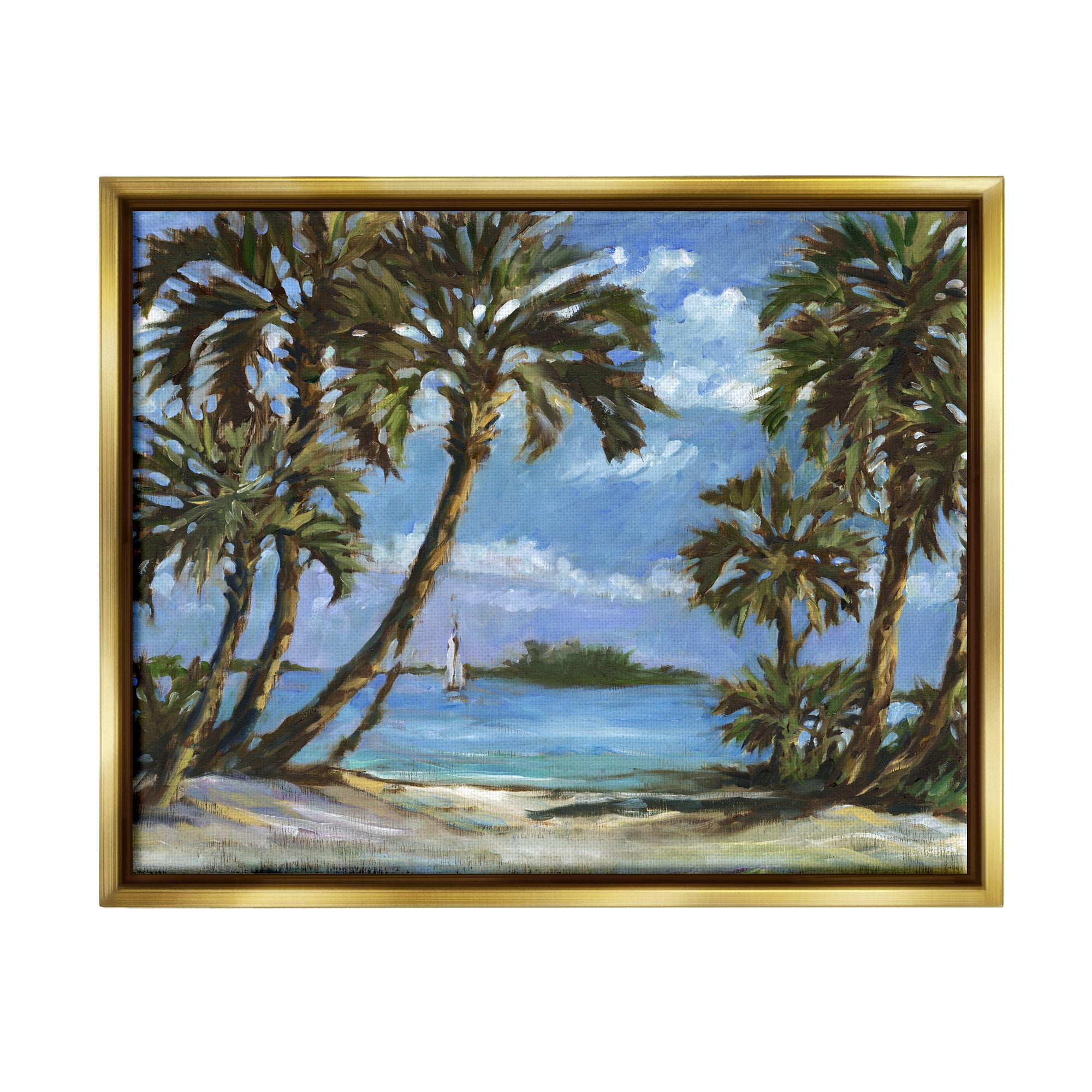 Stupell Industries Summer Palms Landscape Landscape Painting Gold Floater Framed Canvas Art Print Wall Art, 31 x 25