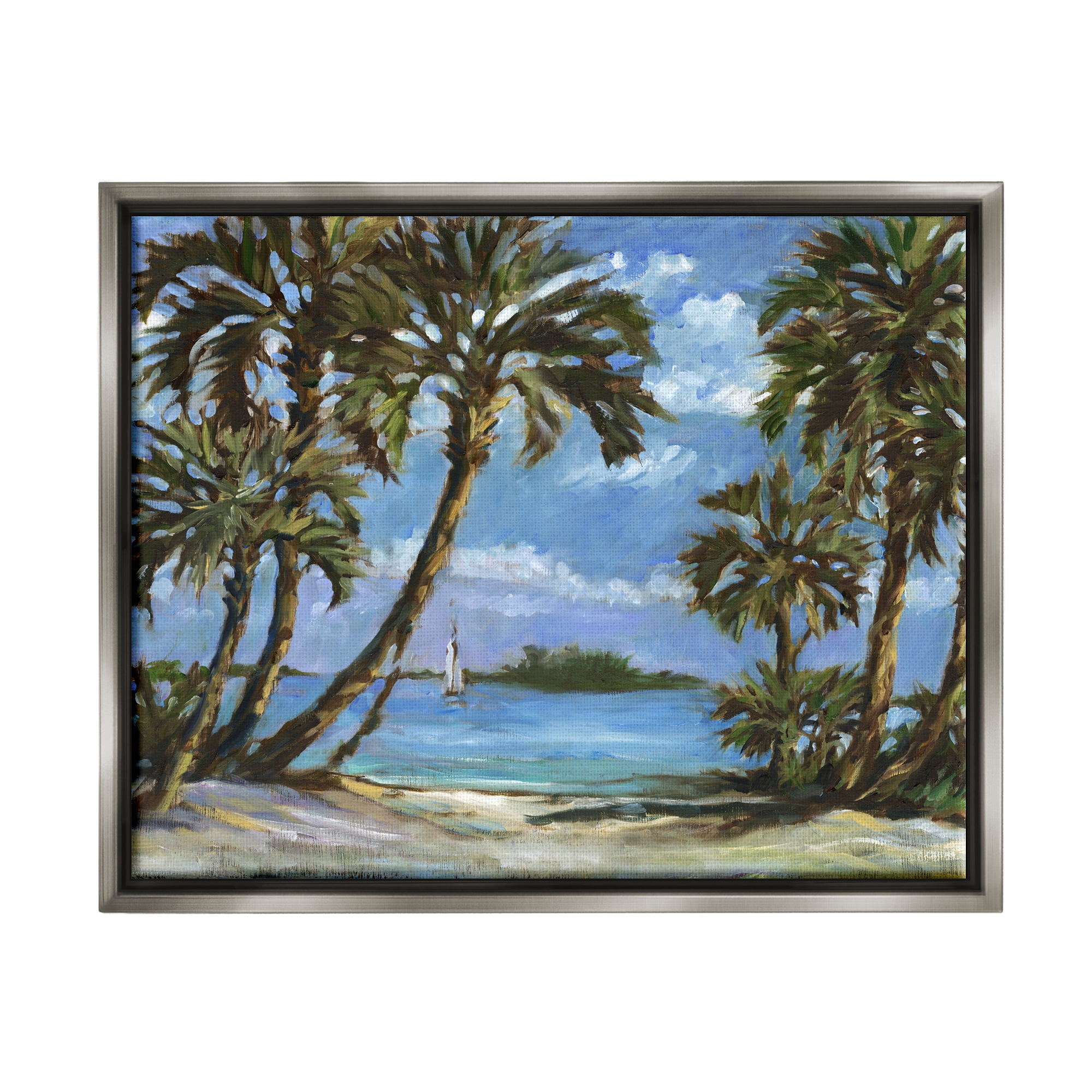 Stupell Industries Summer Palms Landscape Landscape Painting Gray Floater Framed Canvas Art Print Wall Art, 31 x 25